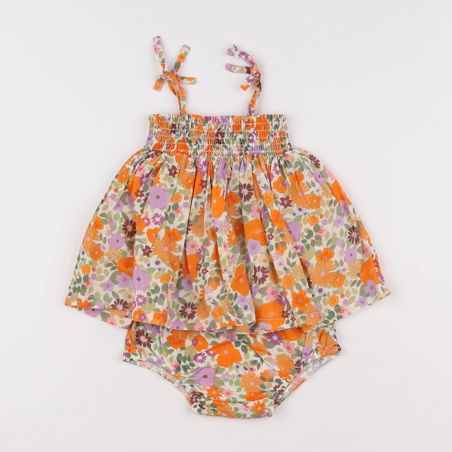 Arsène et les pipelettes - robe orange, violet - 3 mois