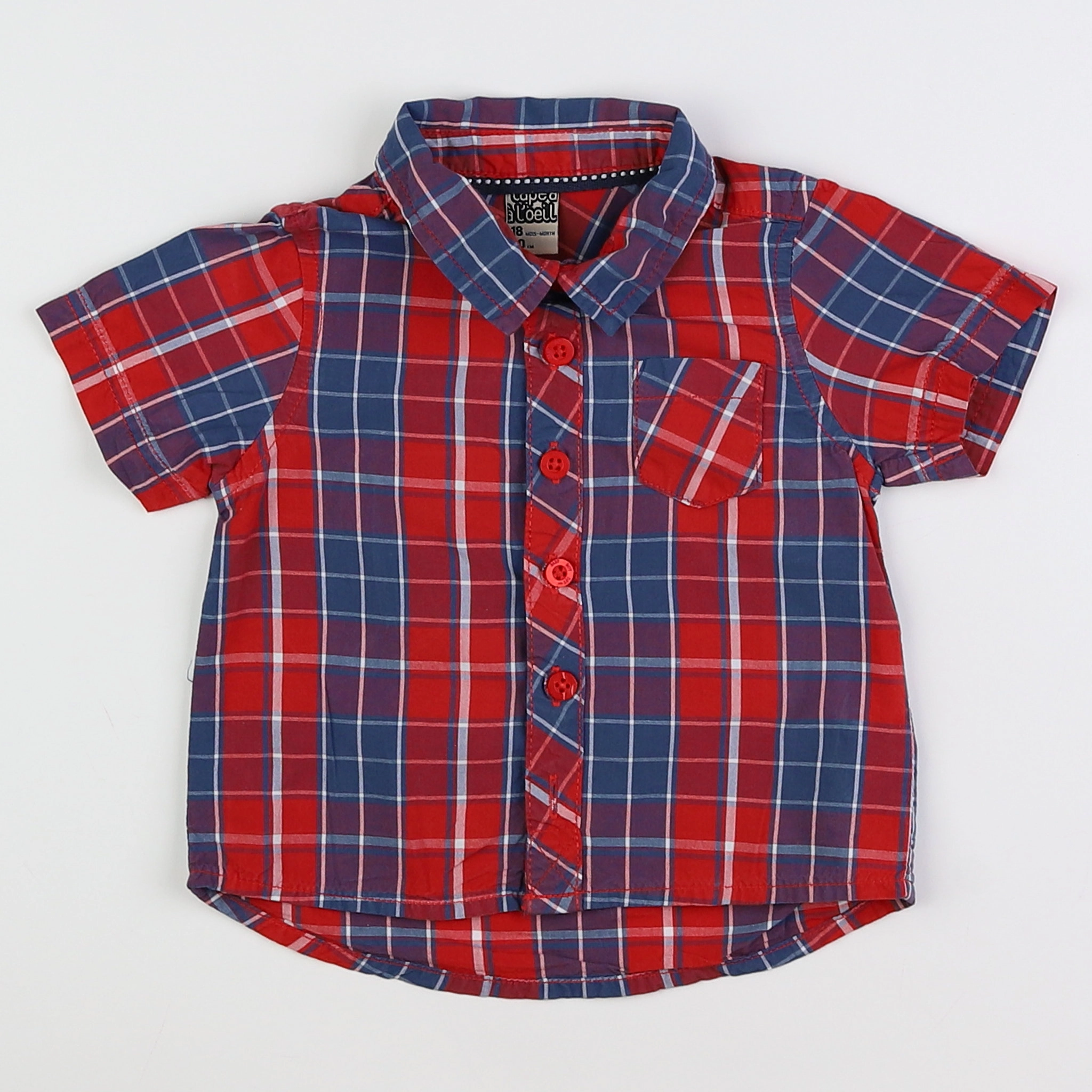 Tape à l'oeil - chemise bleu, rouge - 18 mois