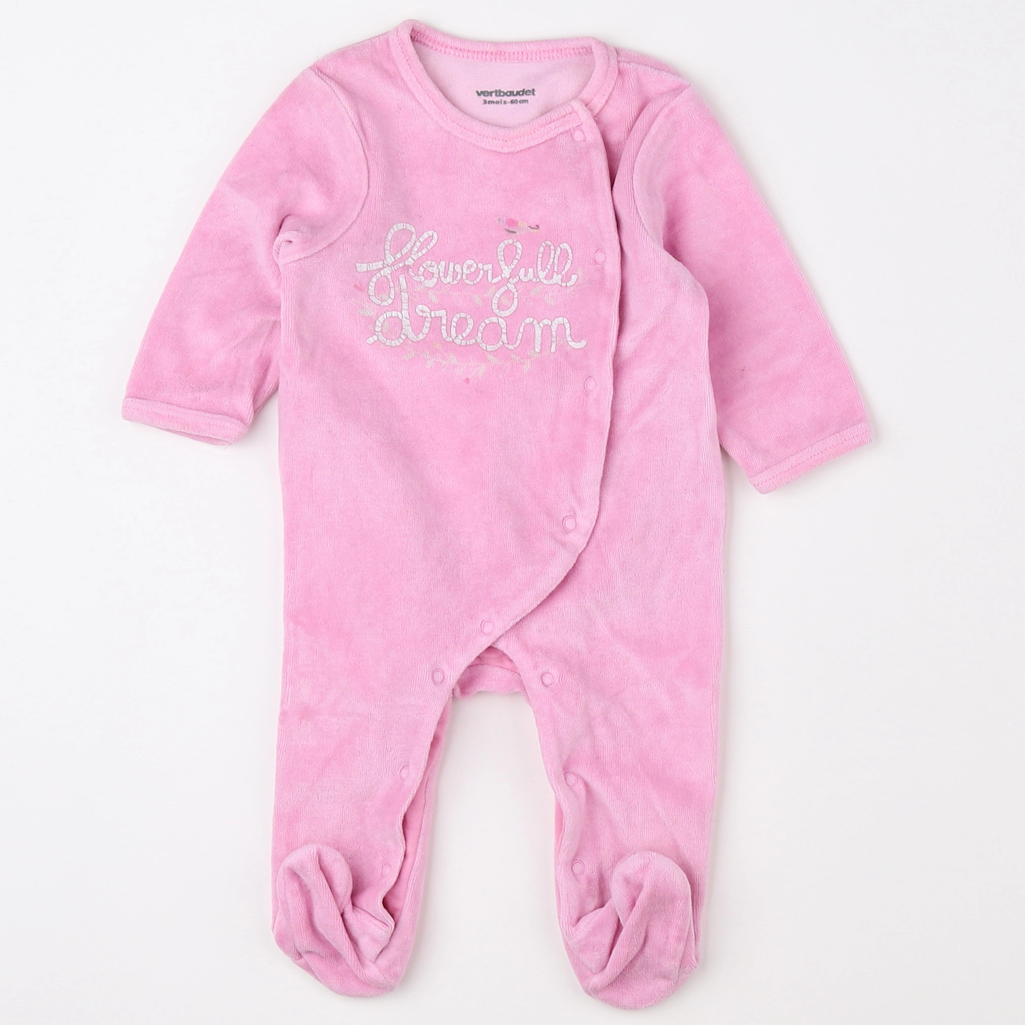 Vertbaudet - pyjama velours blanc, rose - 3 mois