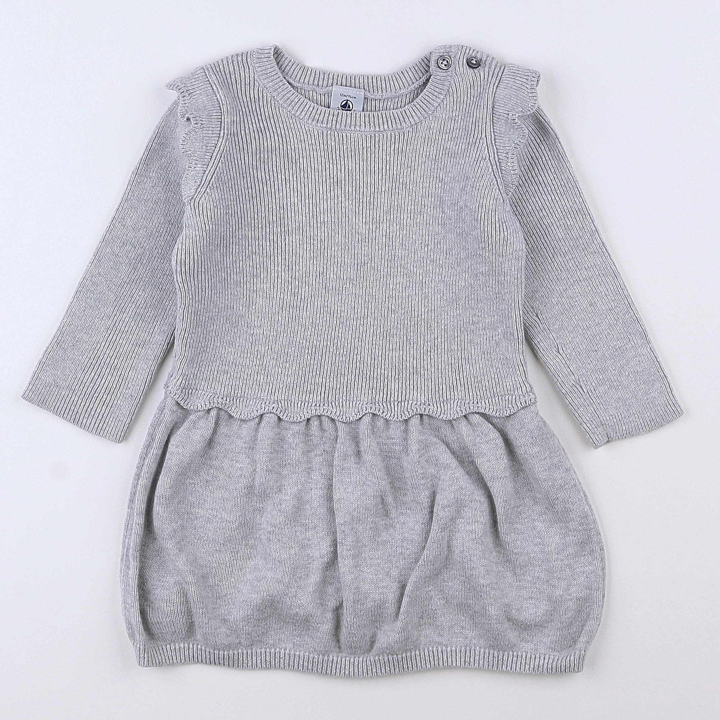 Petit Bateau - robe gris - 12 mois