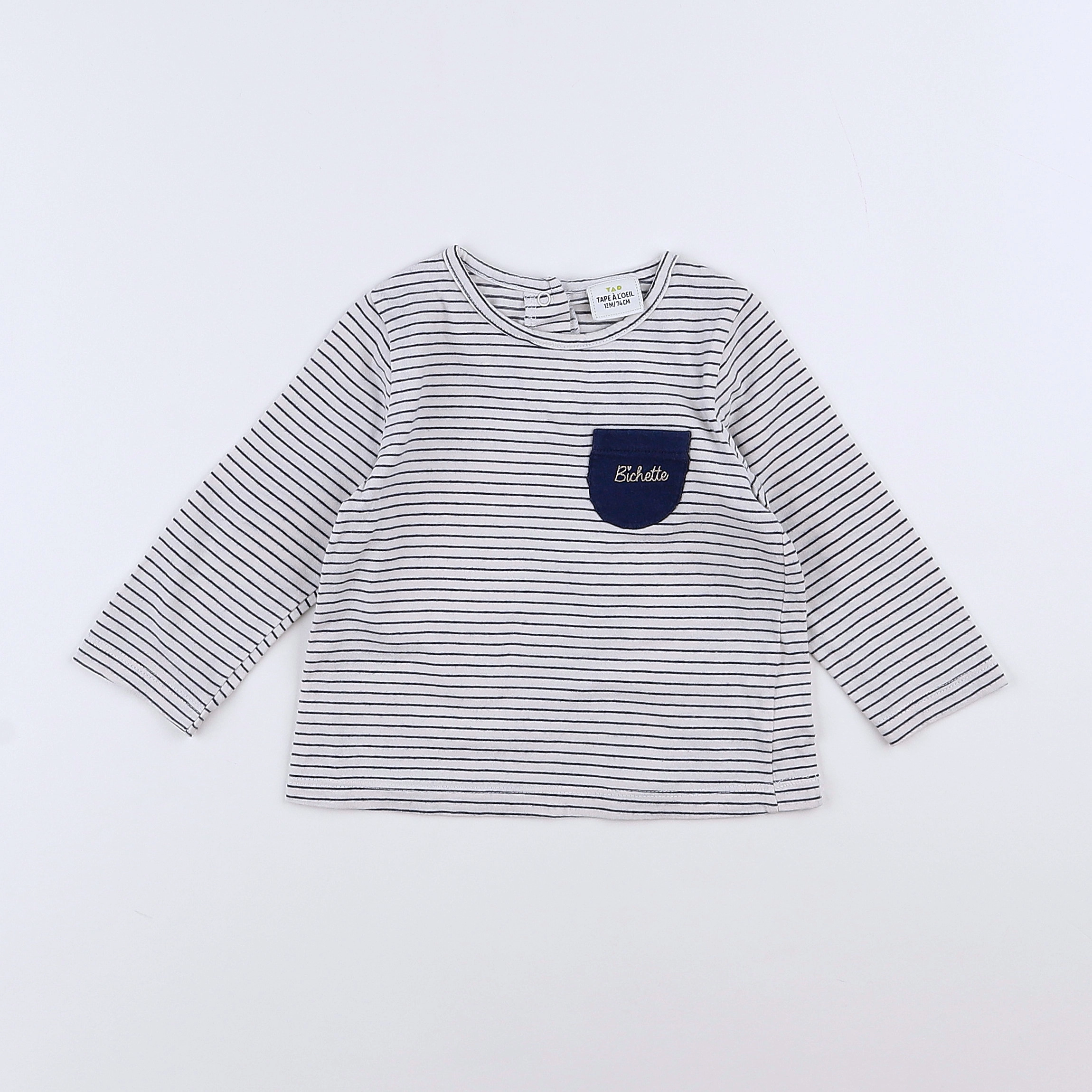 Tape à l'oeil - tee-shirt blanc, bleu - 12 mois