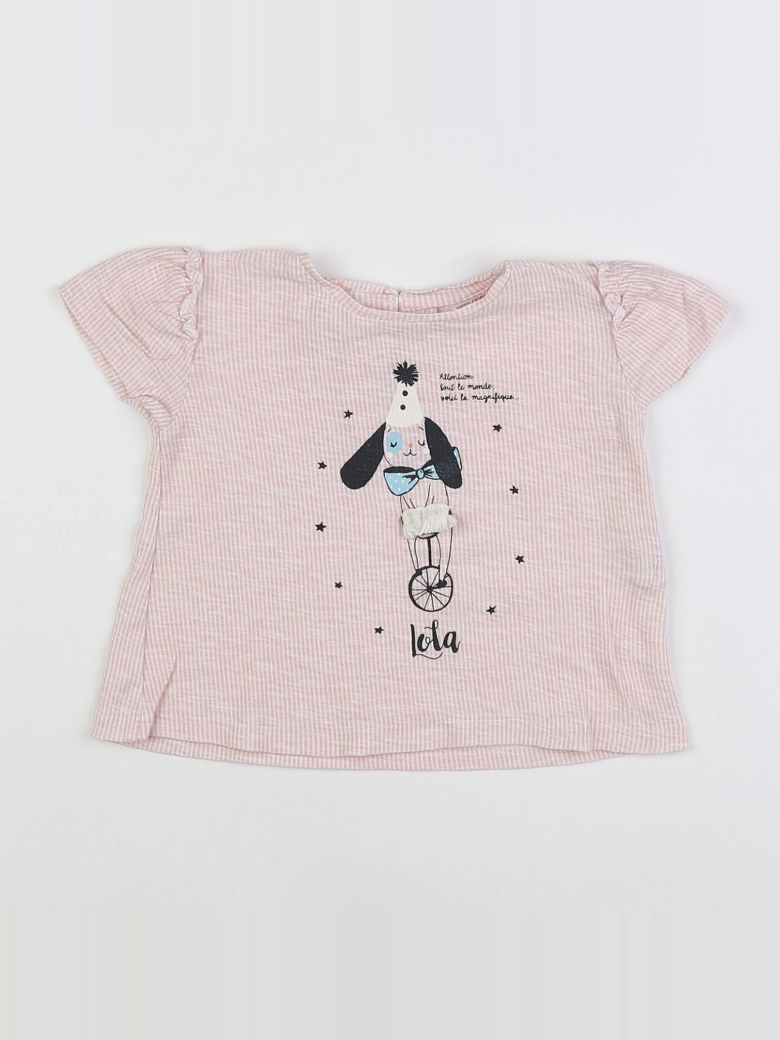 Zara - tee-shirt blanc, rose - 6/9 mois