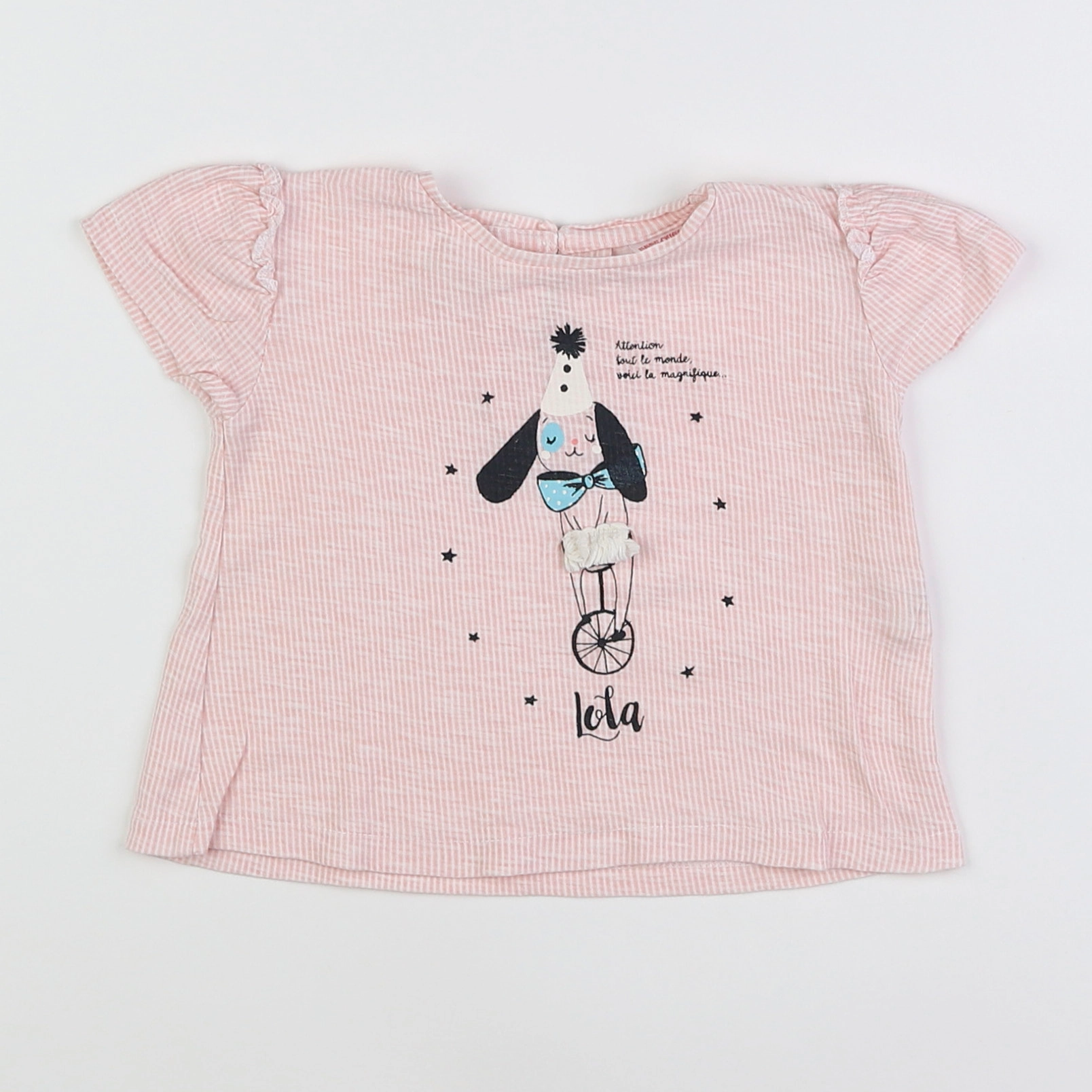 Zara - tee-shirt blanc, rose - 6/9 mois