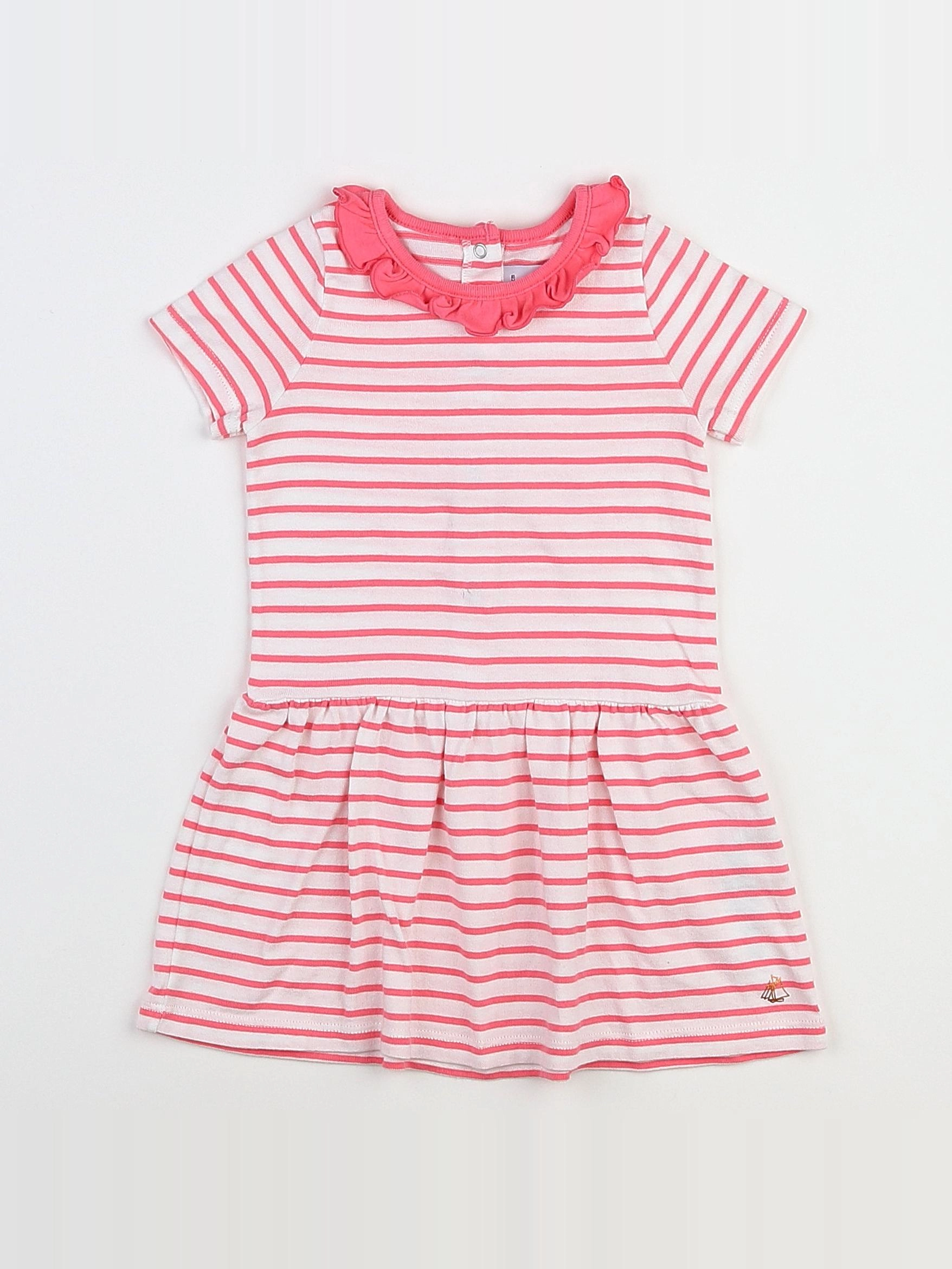 Petit Bateau - robe blanc, rose - 18 mois