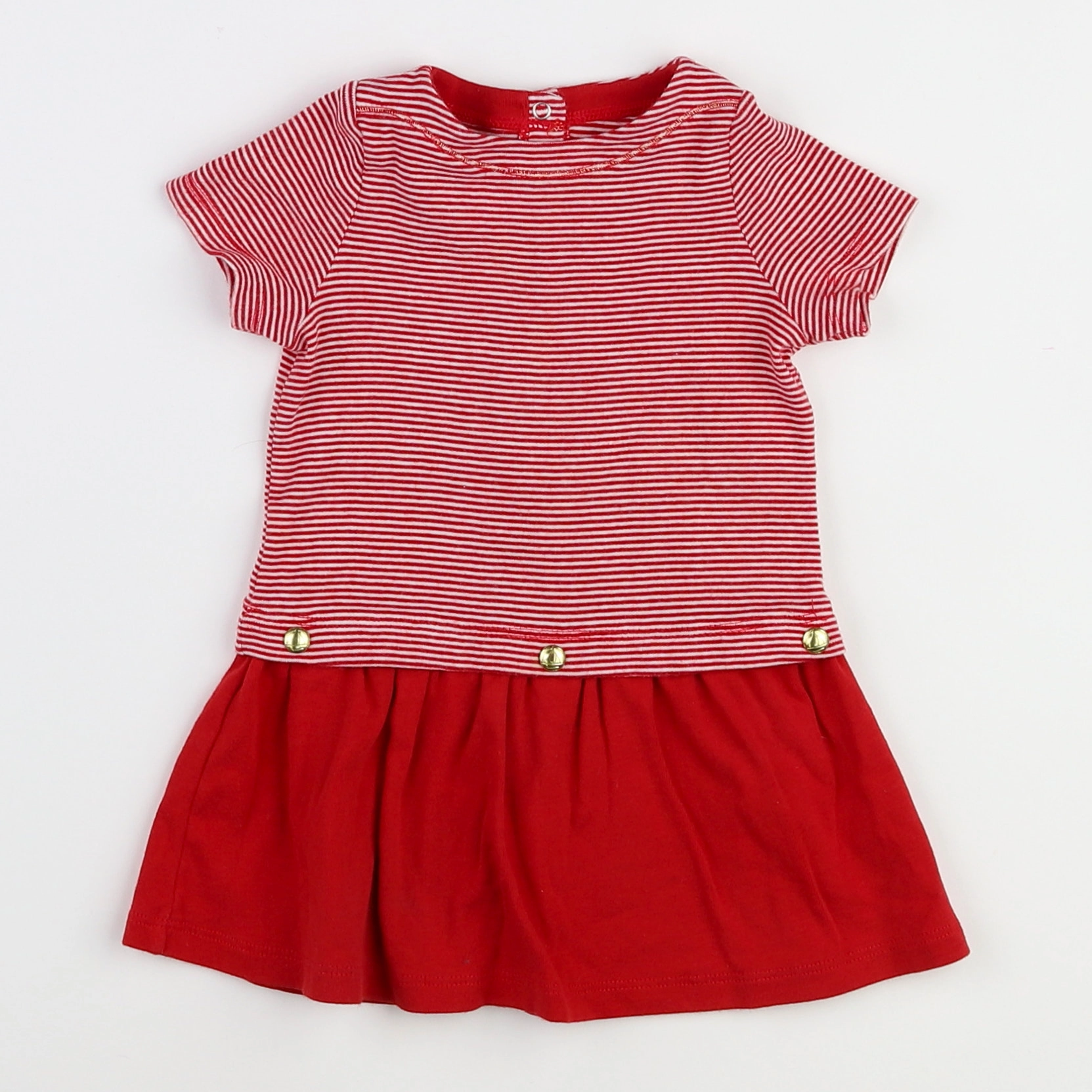 Petit Bateau - robe blanc, rouge - 12 mois