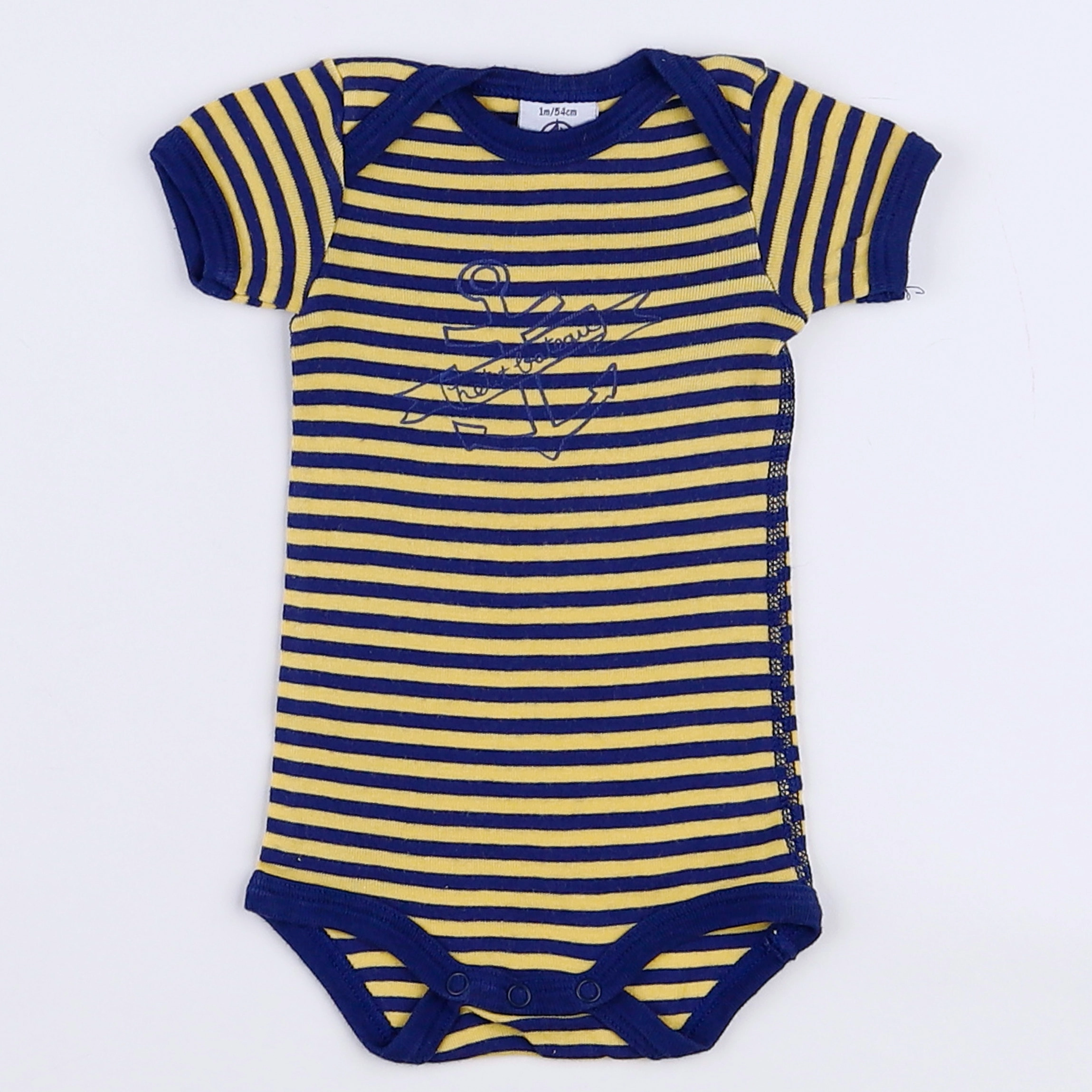 Petit Bateau - body bleu, jaune - 1 mois