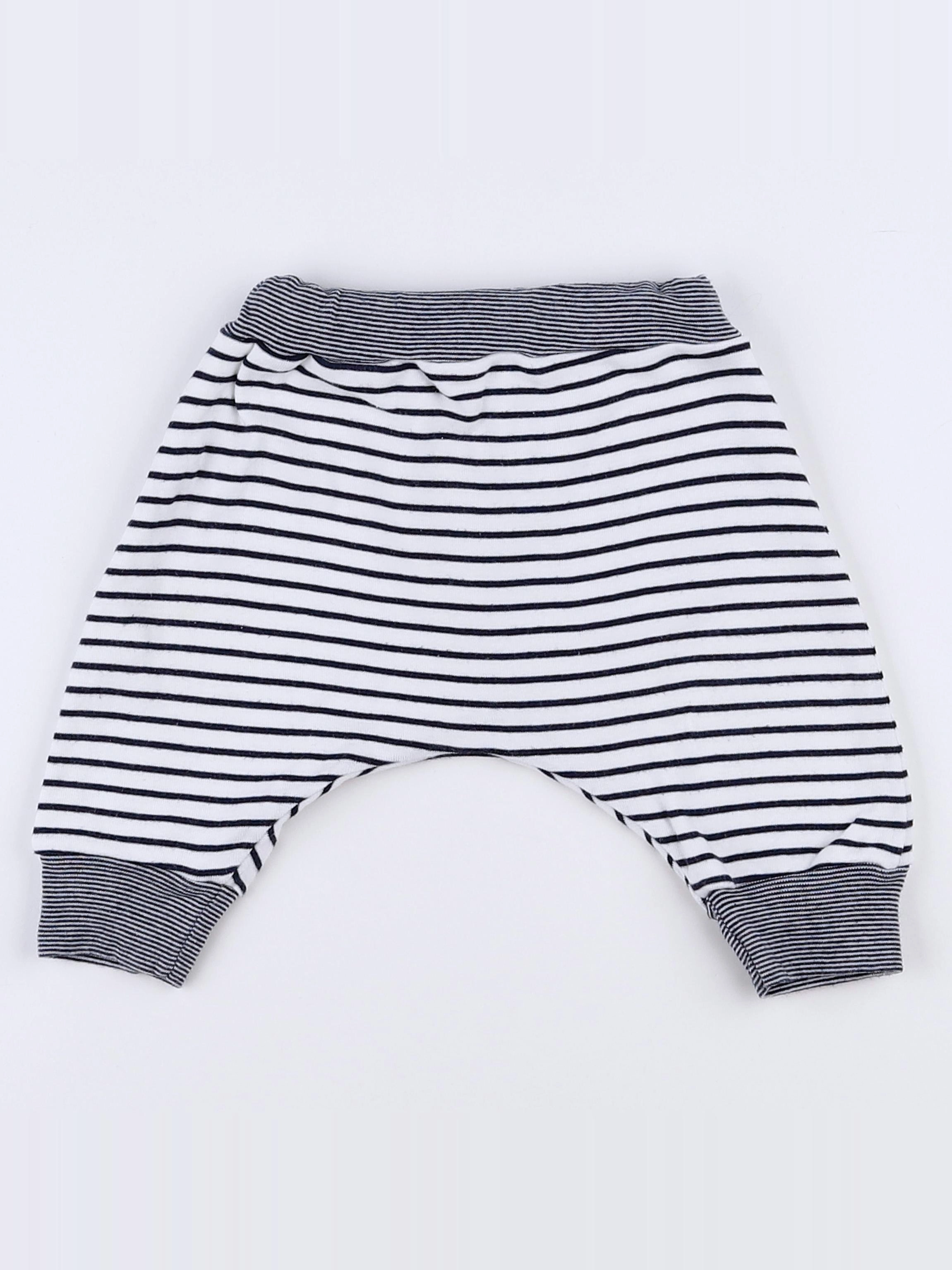 Petit Bateau - sarouel blanc, bleu - 3 mois