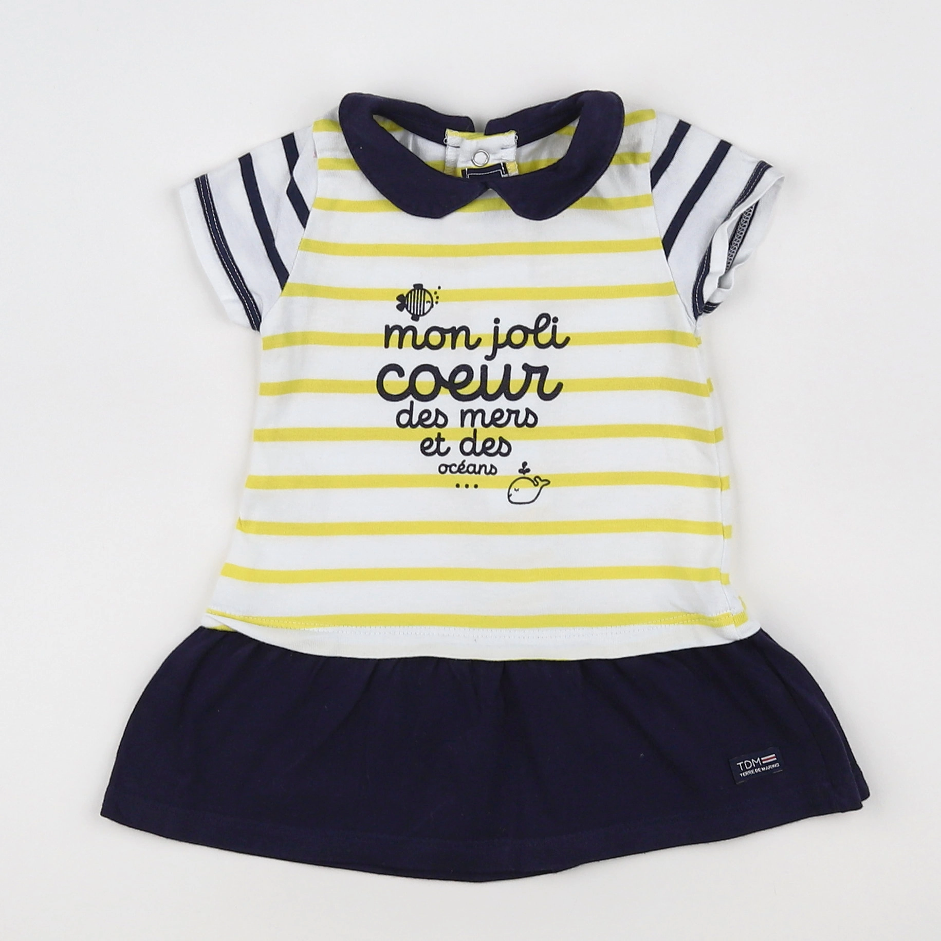 Terre de marins - robe jaune, blanc, bleu - 9 mois