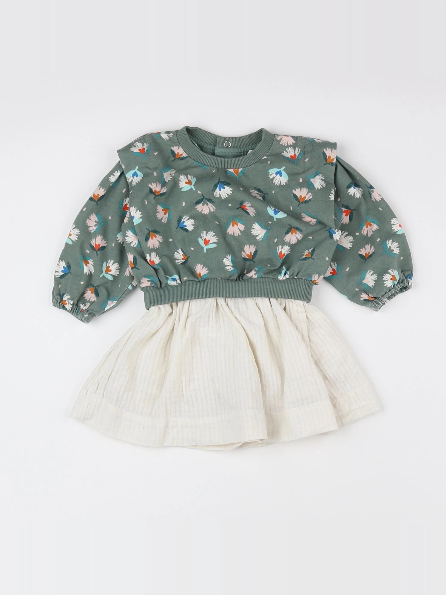 Catimini - robe vert, blanc - 12 mois
