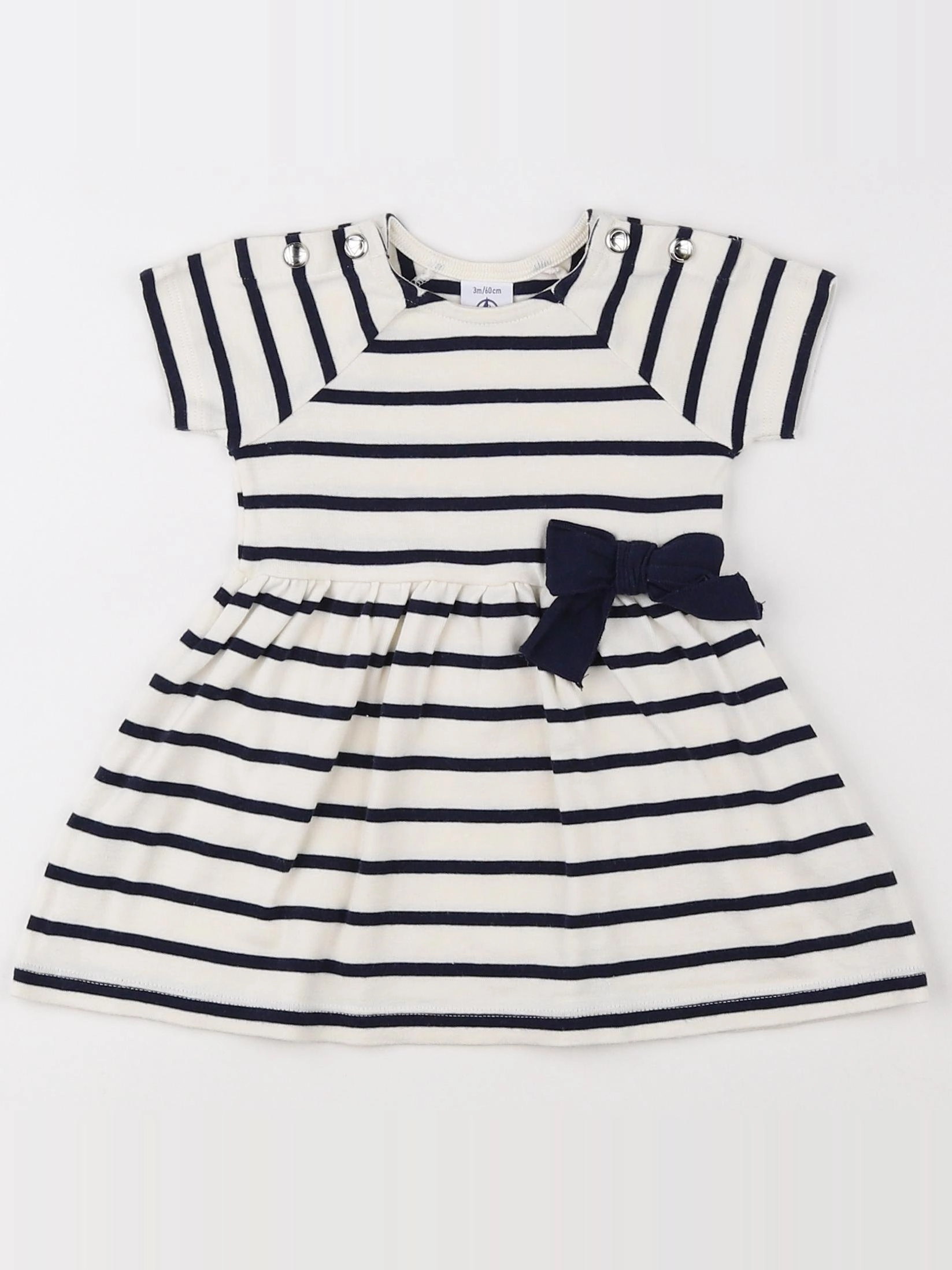 Petit Bateau - robe beige, bleu - 3 mois