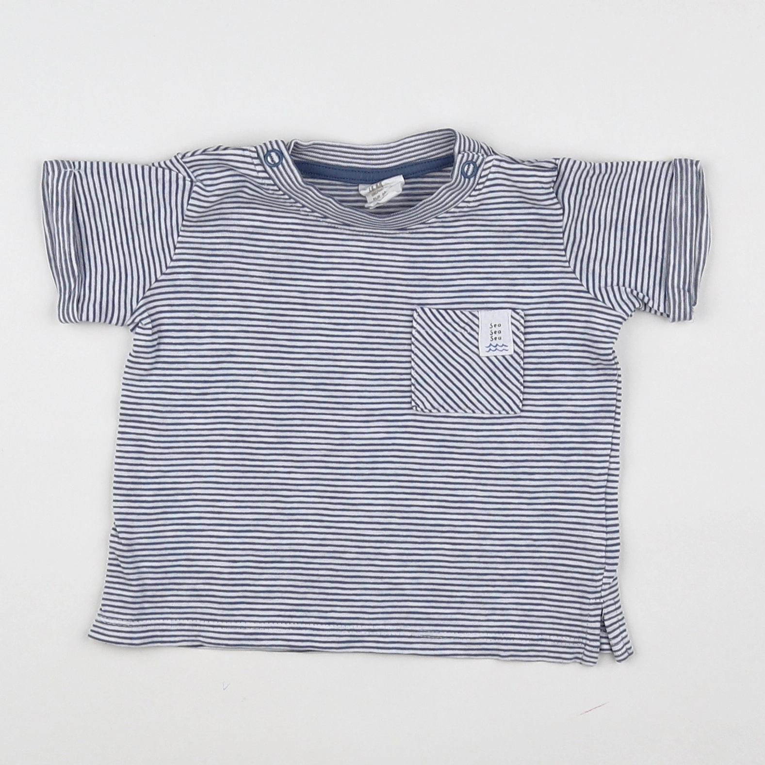H&M - tee-shirt bleu, blanc - 4/6 mois