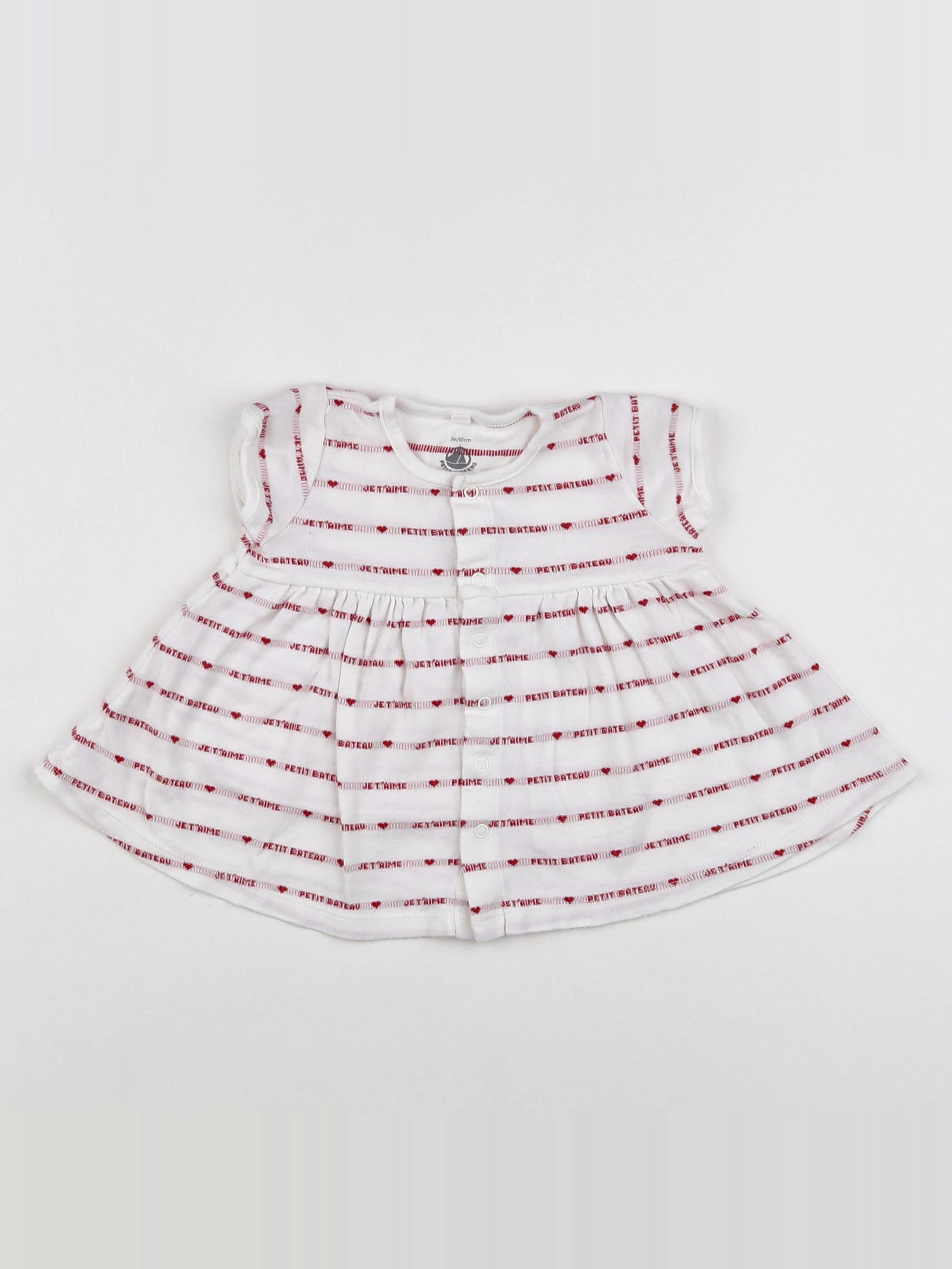 Petit Bateau - robe blanc, rouge - 3 mois