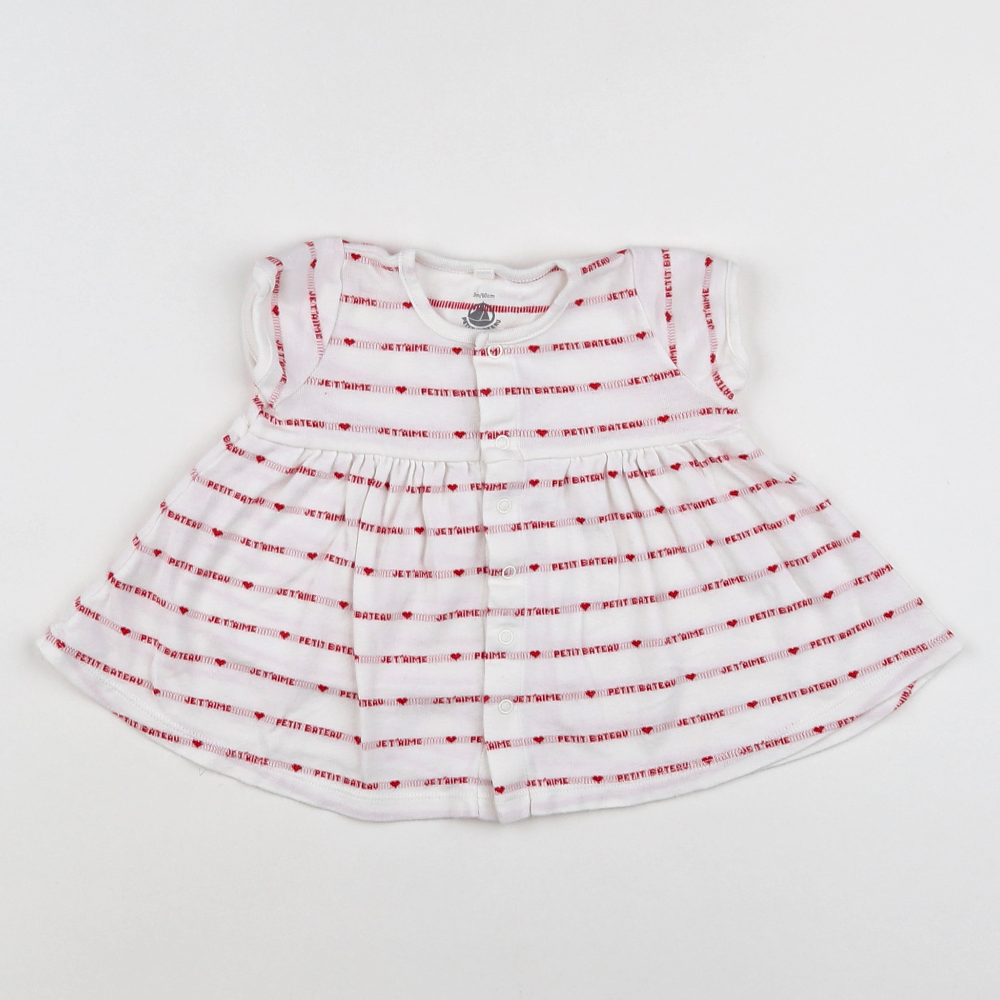 Petit Bateau - robe blanc, rouge - 3 mois
