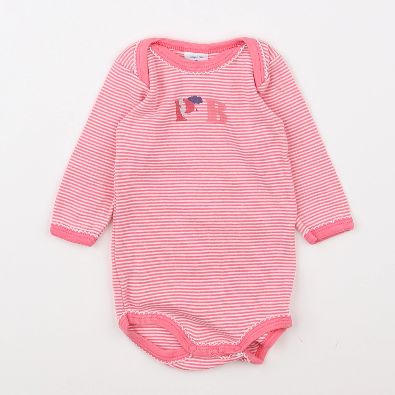 Petit Bateau - body blanc, rose - 3 mois