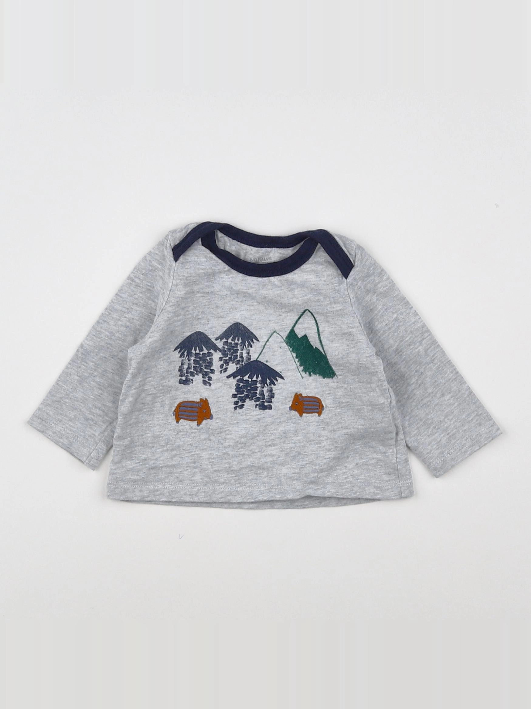 Natalys - tee-shirt gris, multicolore - 3 mois