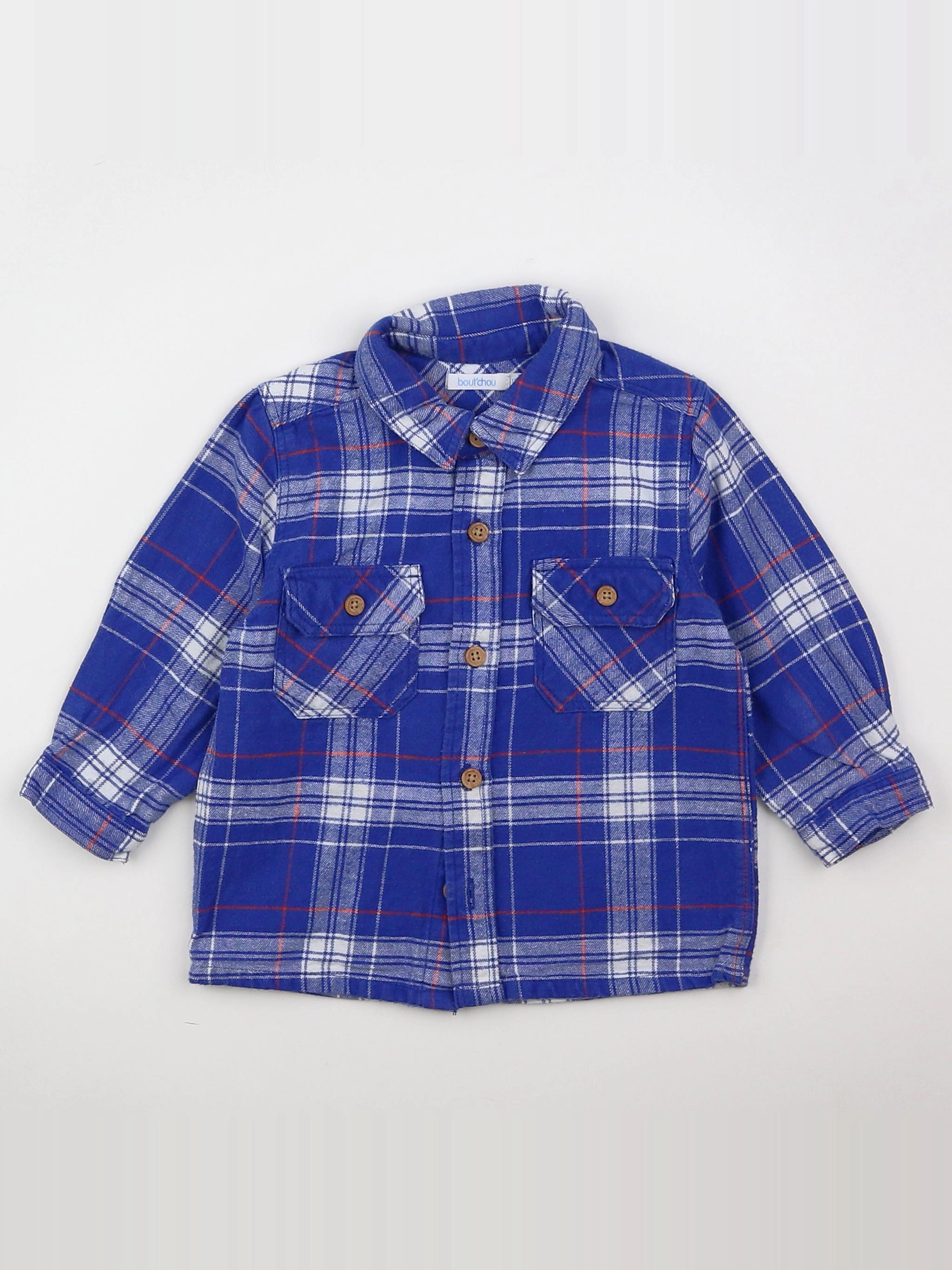 Boutchou - chemise blanc, bleu - 12 mois