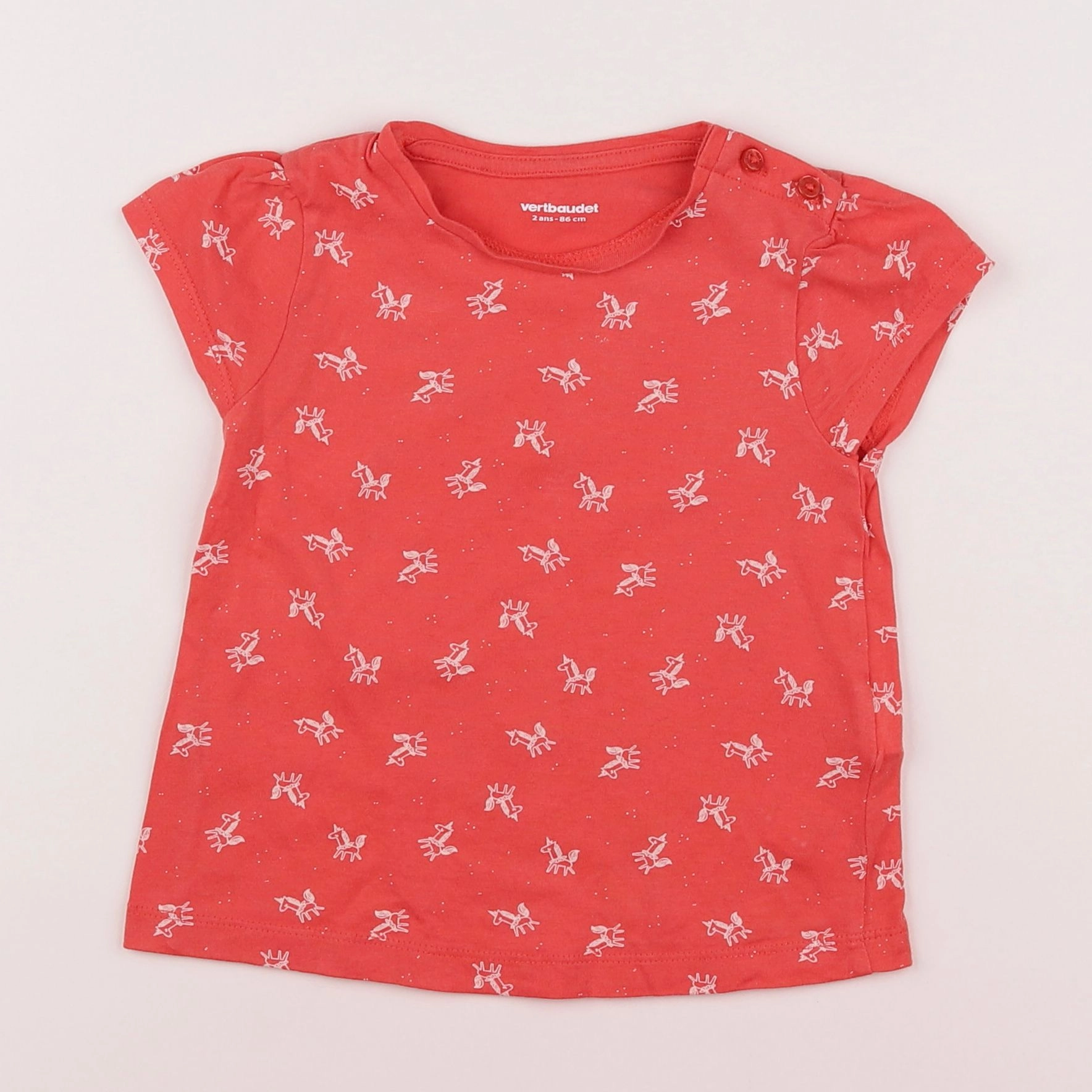 Vertbaudet - tee-shirt blanc, rose - 2 ans