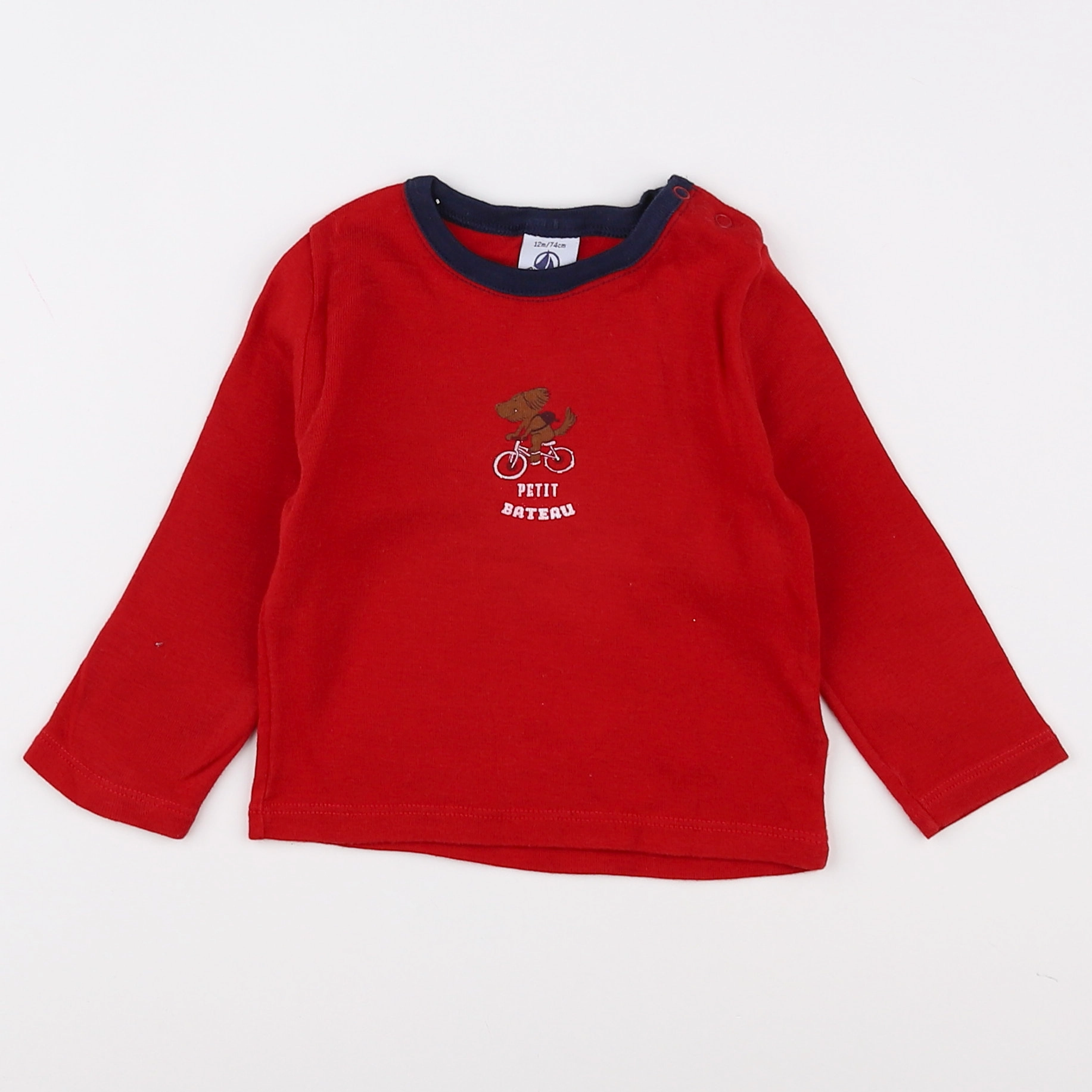 Petit Bateau - tee-shirt rouge, bleu - 12 mois