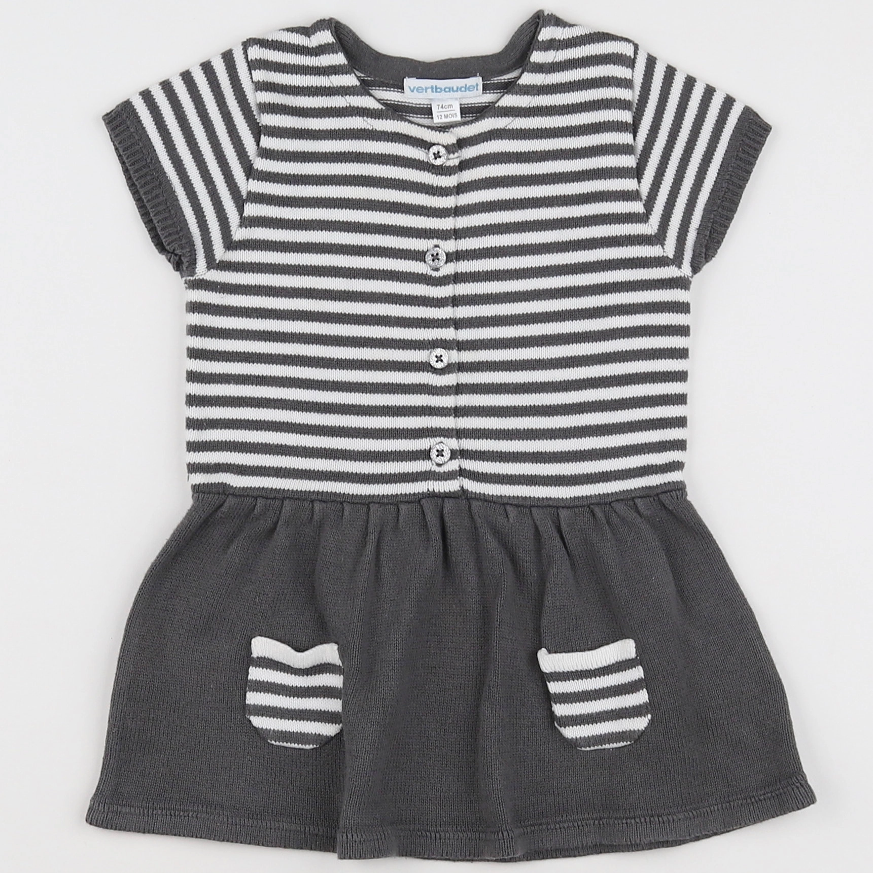 Vertbaudet - robe gris, blanc - 12 mois