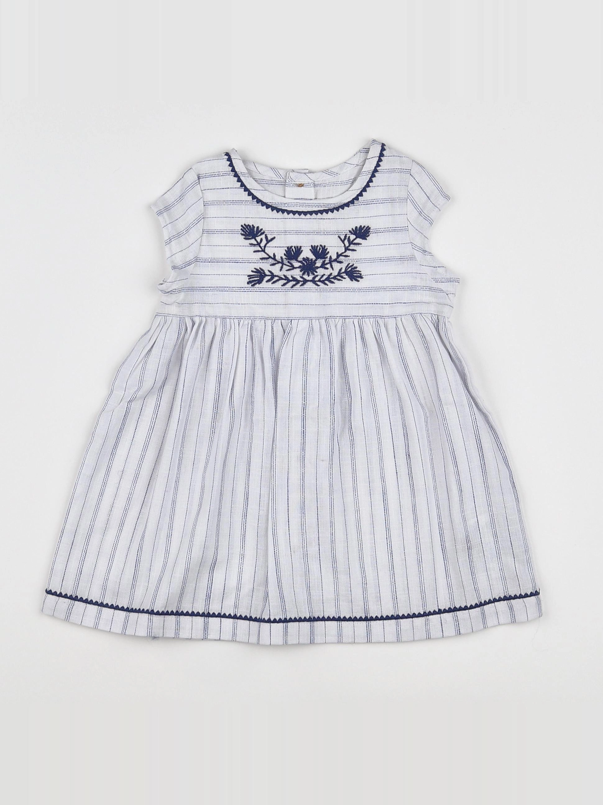 Cyrillus - robe blanc, bleu - 9 mois