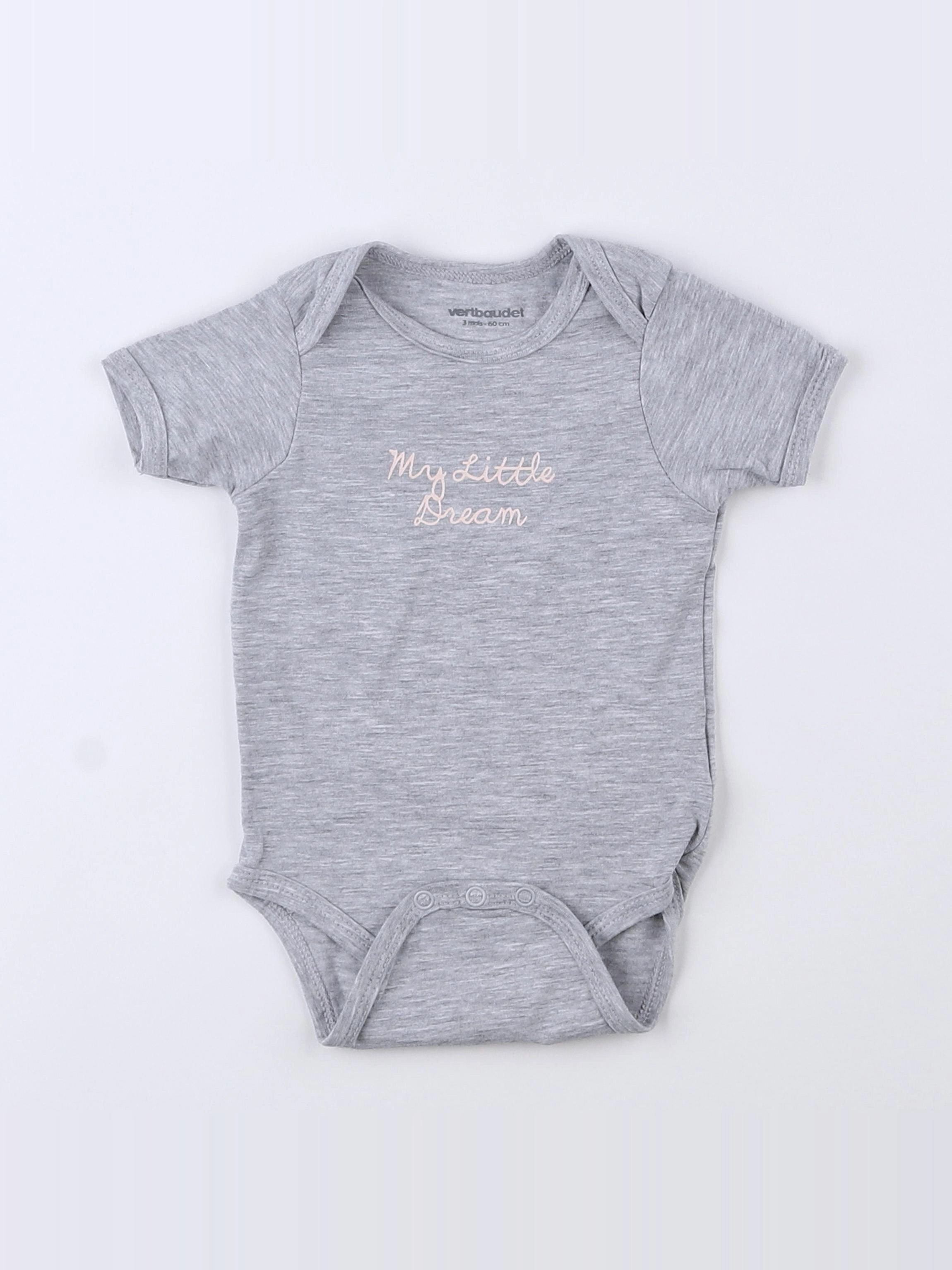 Vertbaudet - body gris, rose - 3 mois