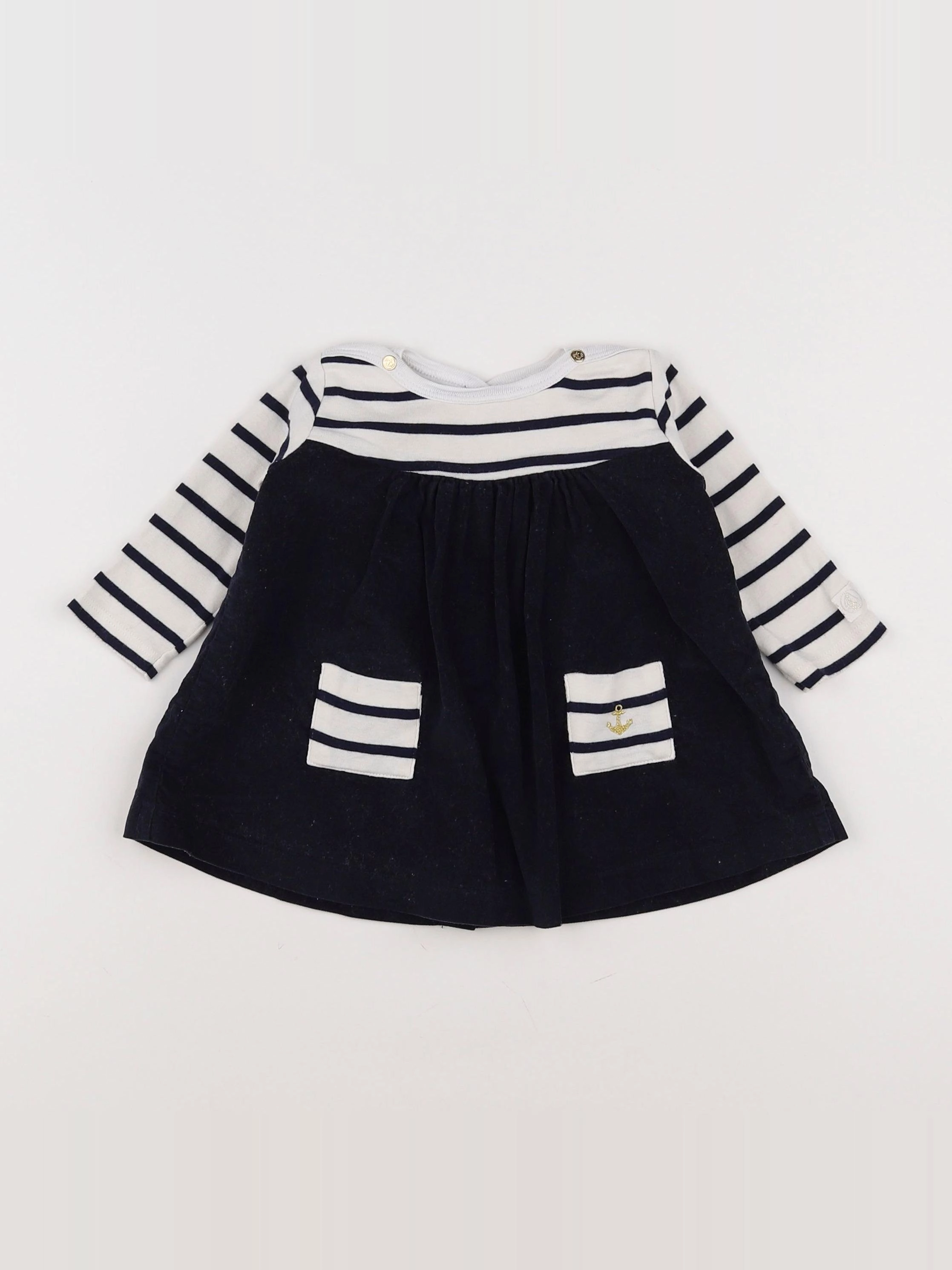 Petit Bateau - robe bleu, blanc - 6 mois