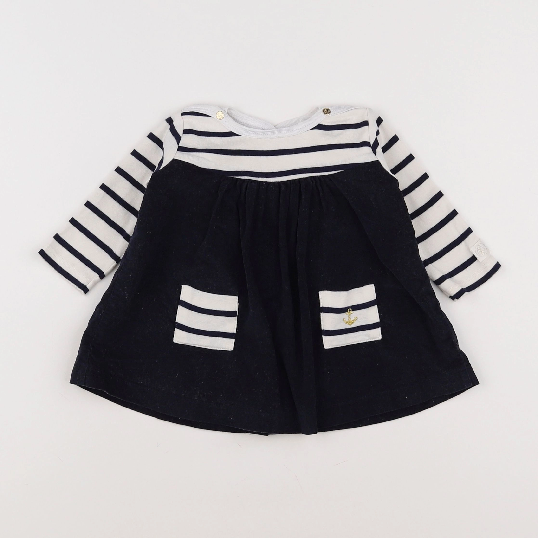 Petit Bateau - robe bleu, blanc - 6 mois