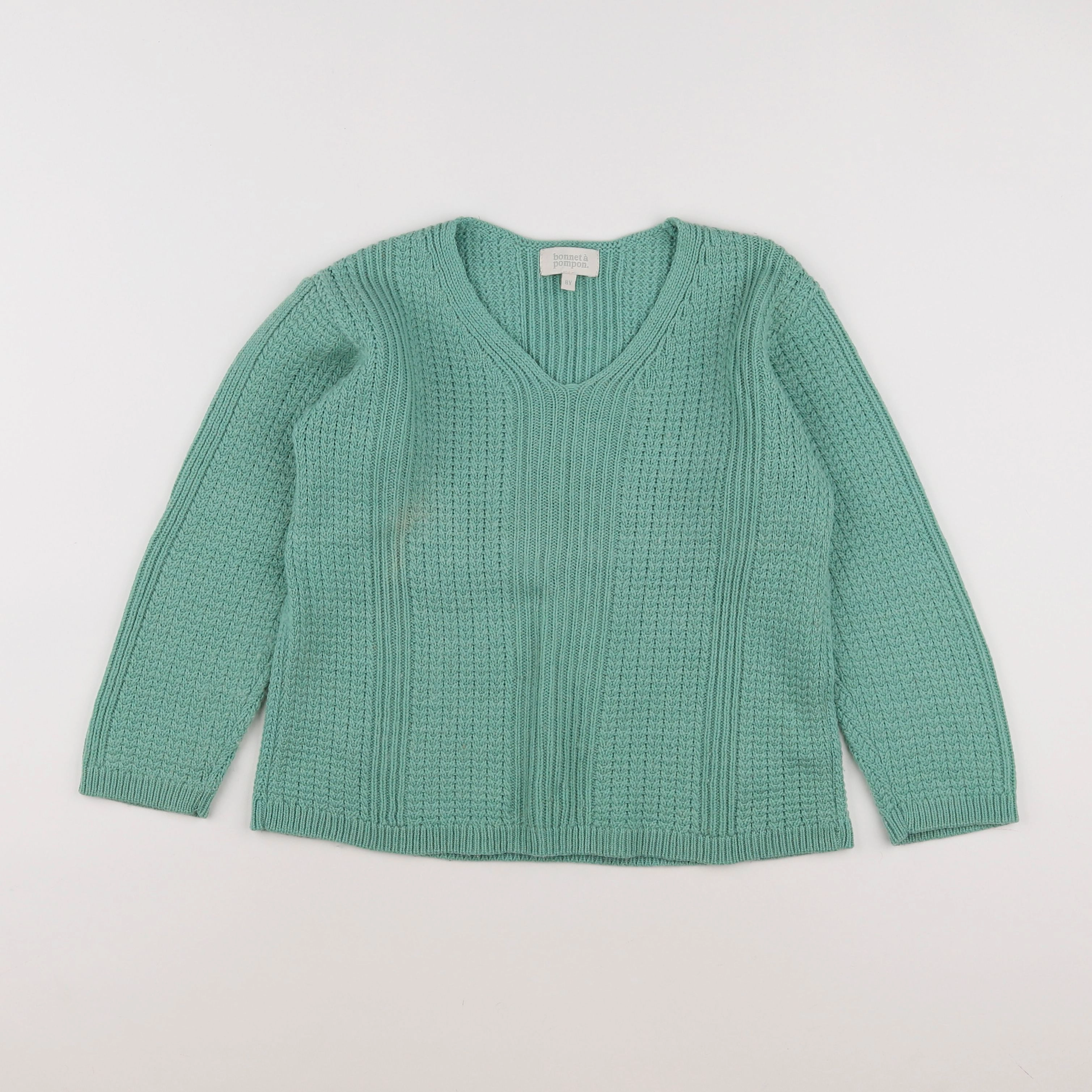 Bonnet à Pompon - pull vert - 8 ans