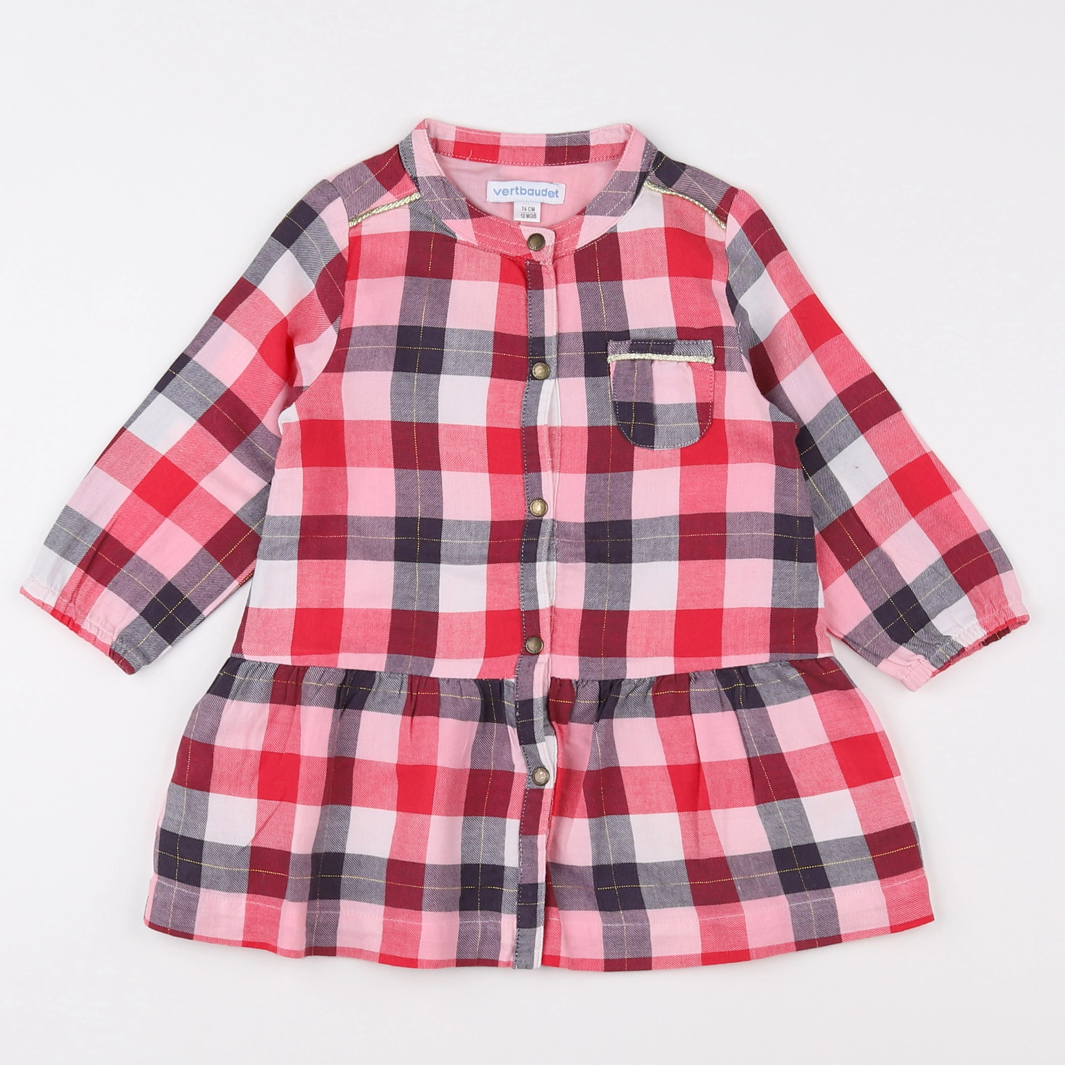 Vertbaudet - robe rose, or - 12 mois