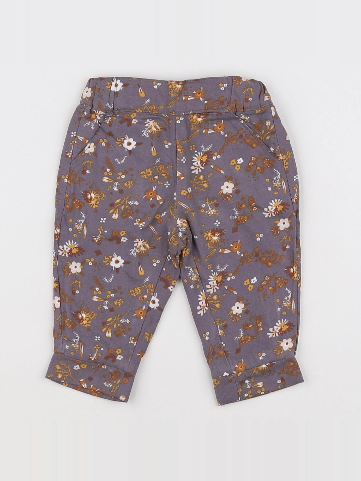 Vertbaudet - pantalon gris, orange - 3 mois