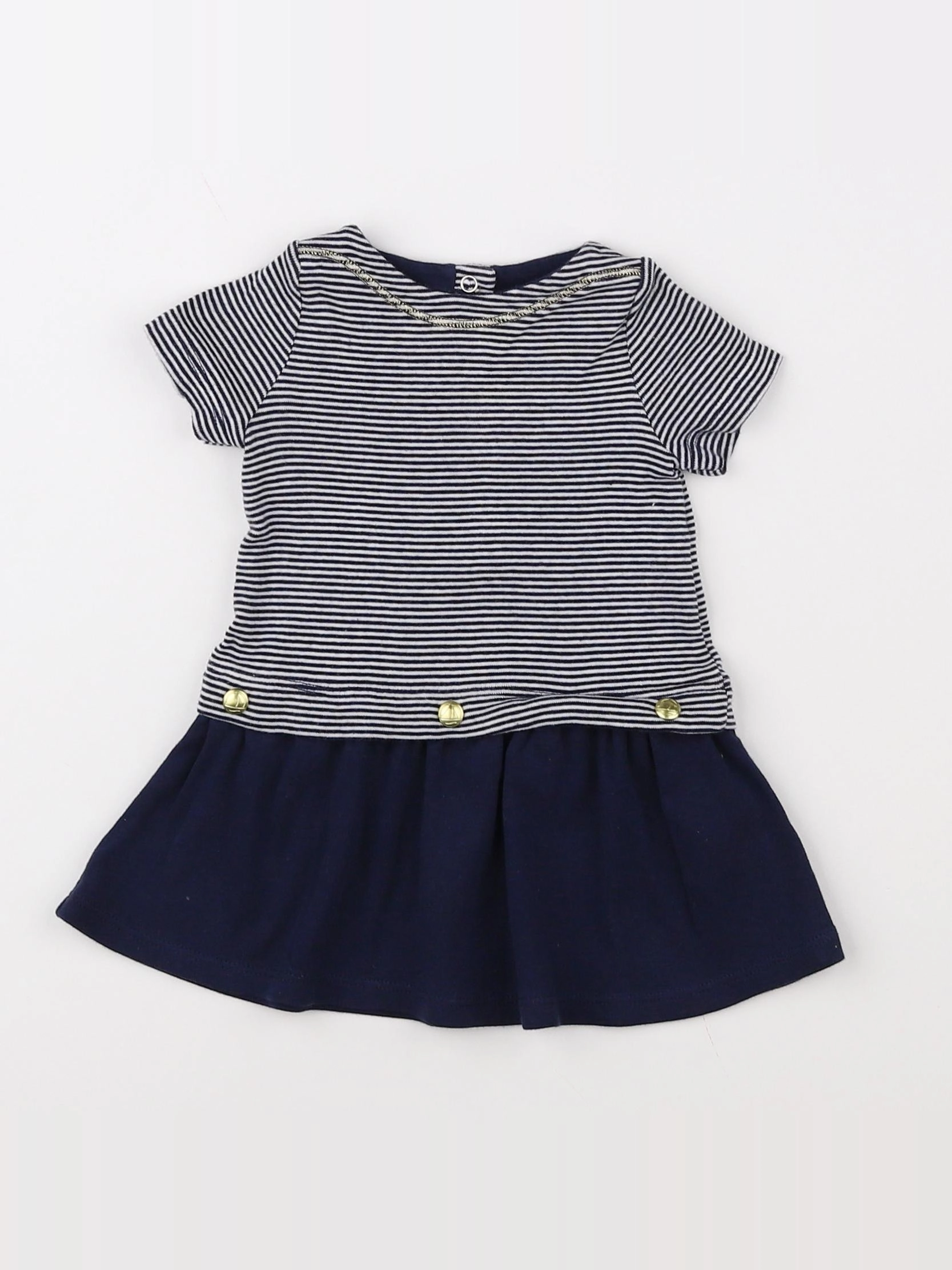 Petit Bateau - robe bleu, blanc - 3 mois