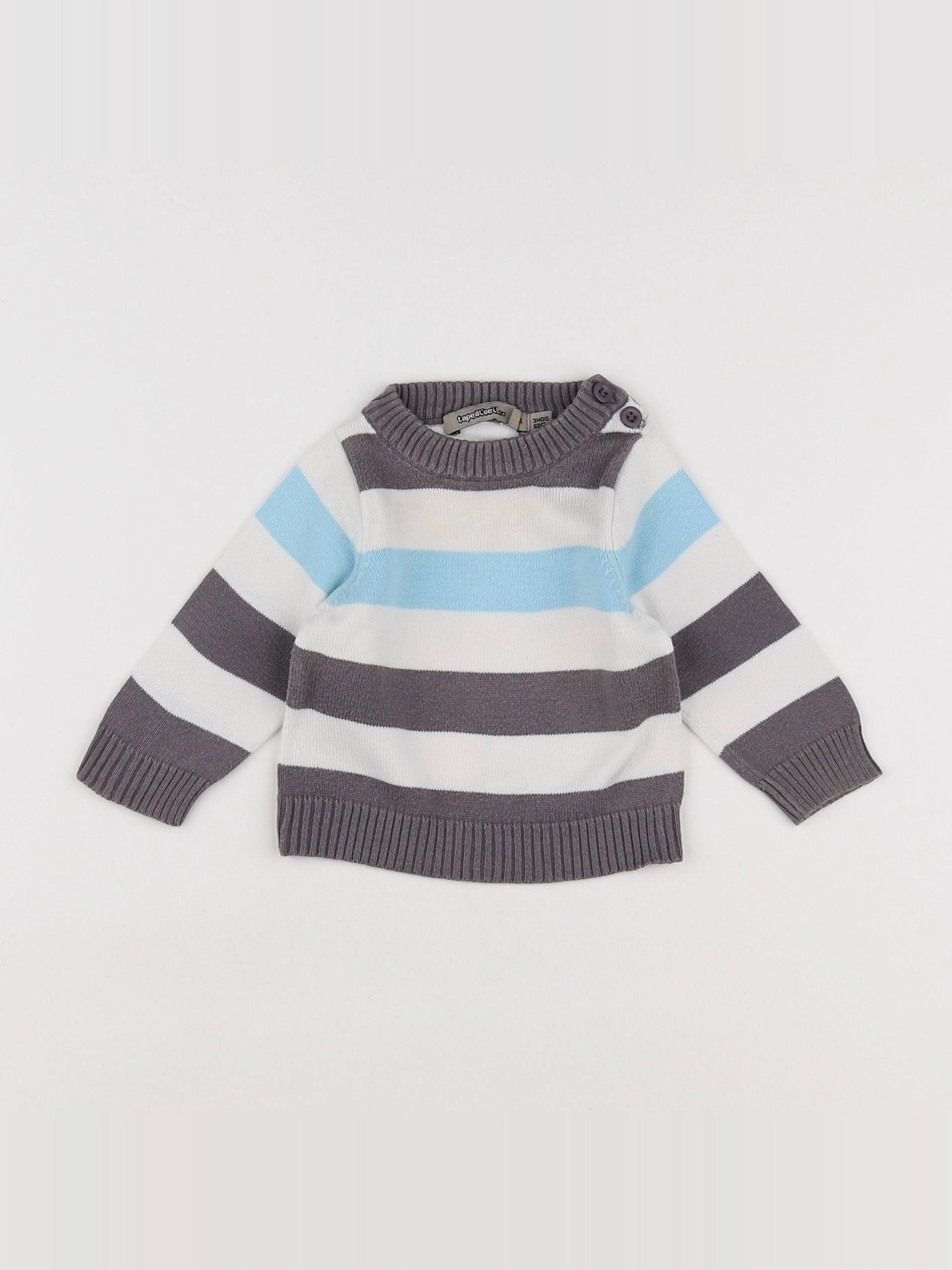 Tape à l'oeil - pull blanc, bleu, taupe - 3 mois
