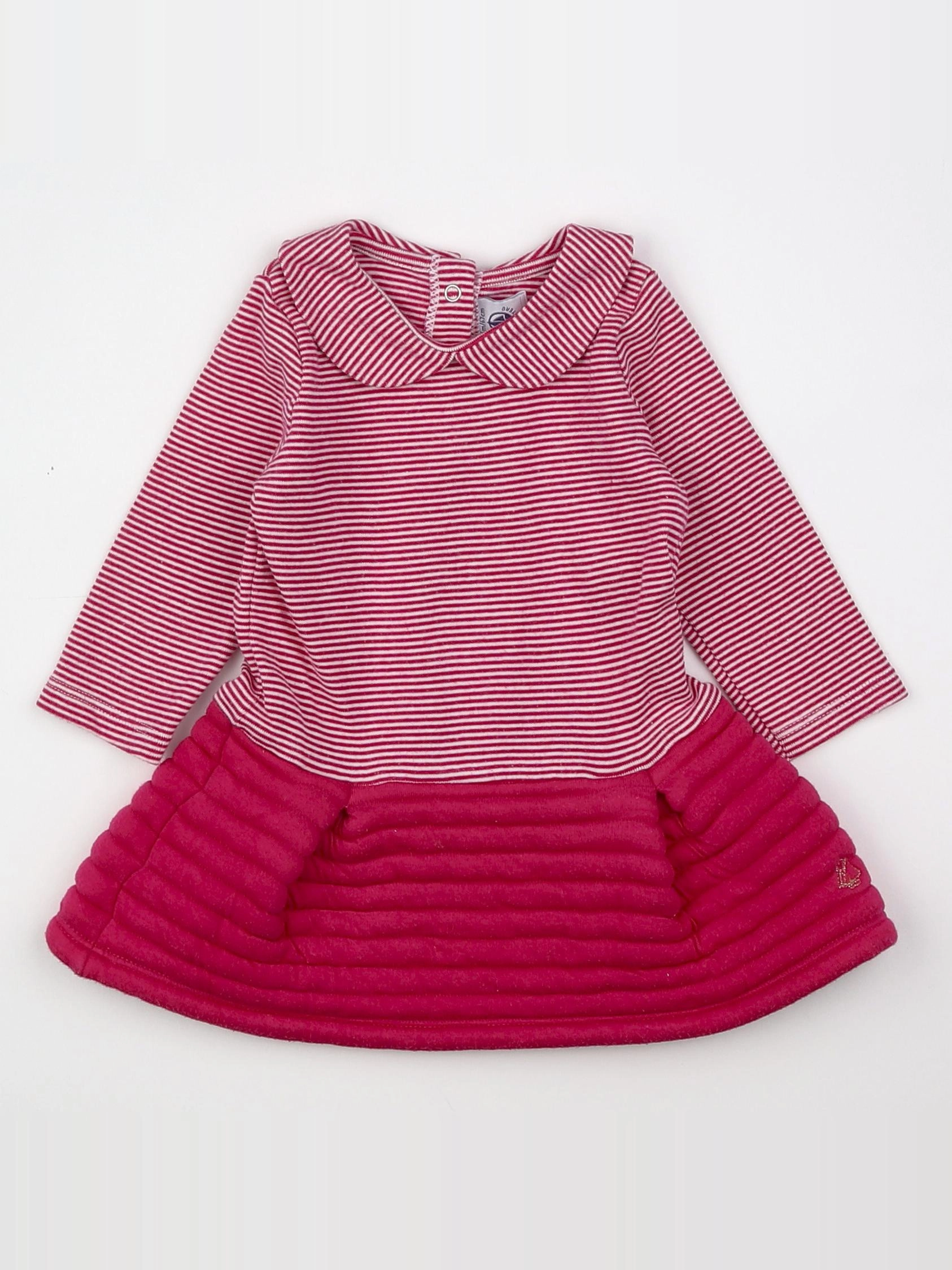 Petit Bateau - robe rose, blanc - 6 mois
