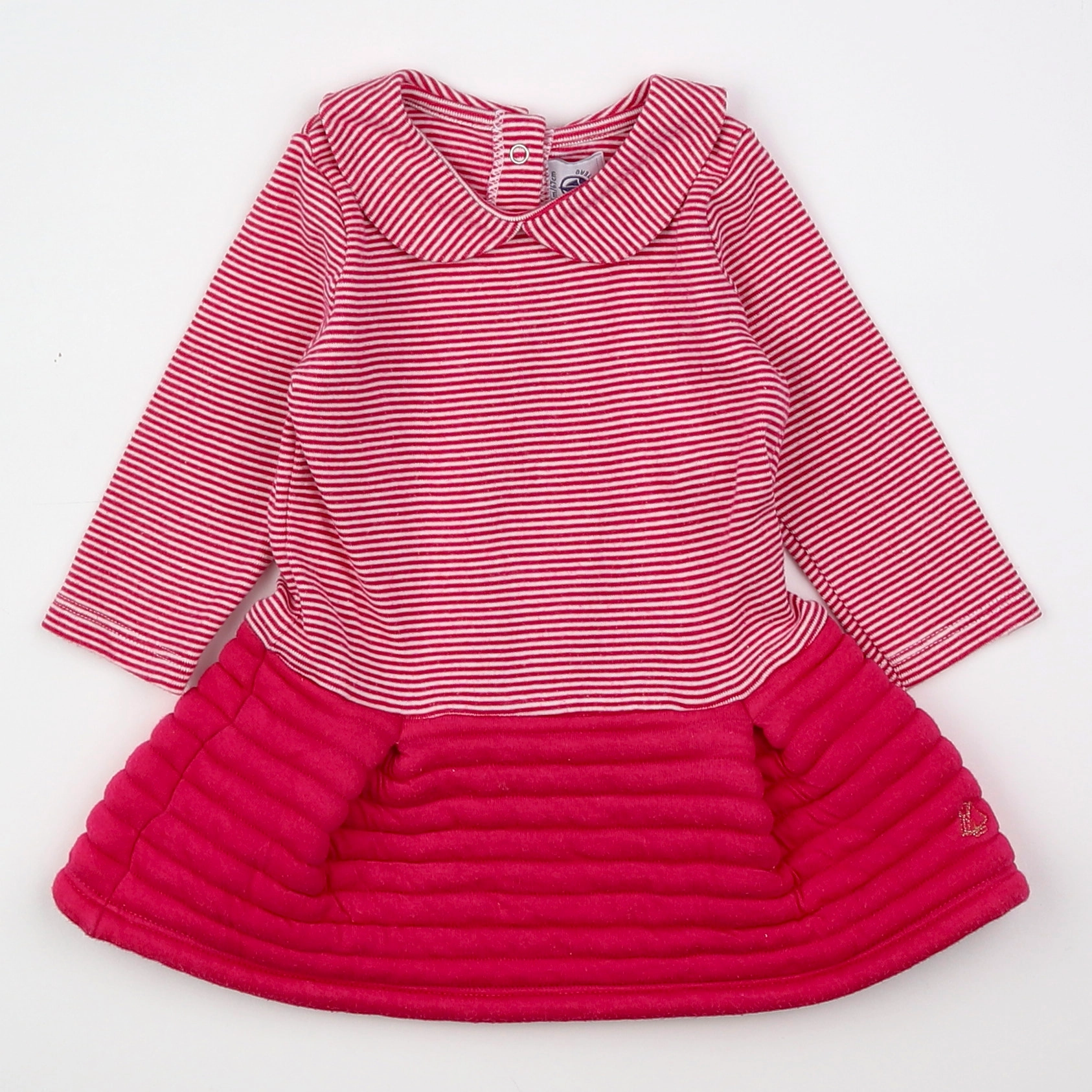 Petit Bateau - robe rose, blanc - 6 mois