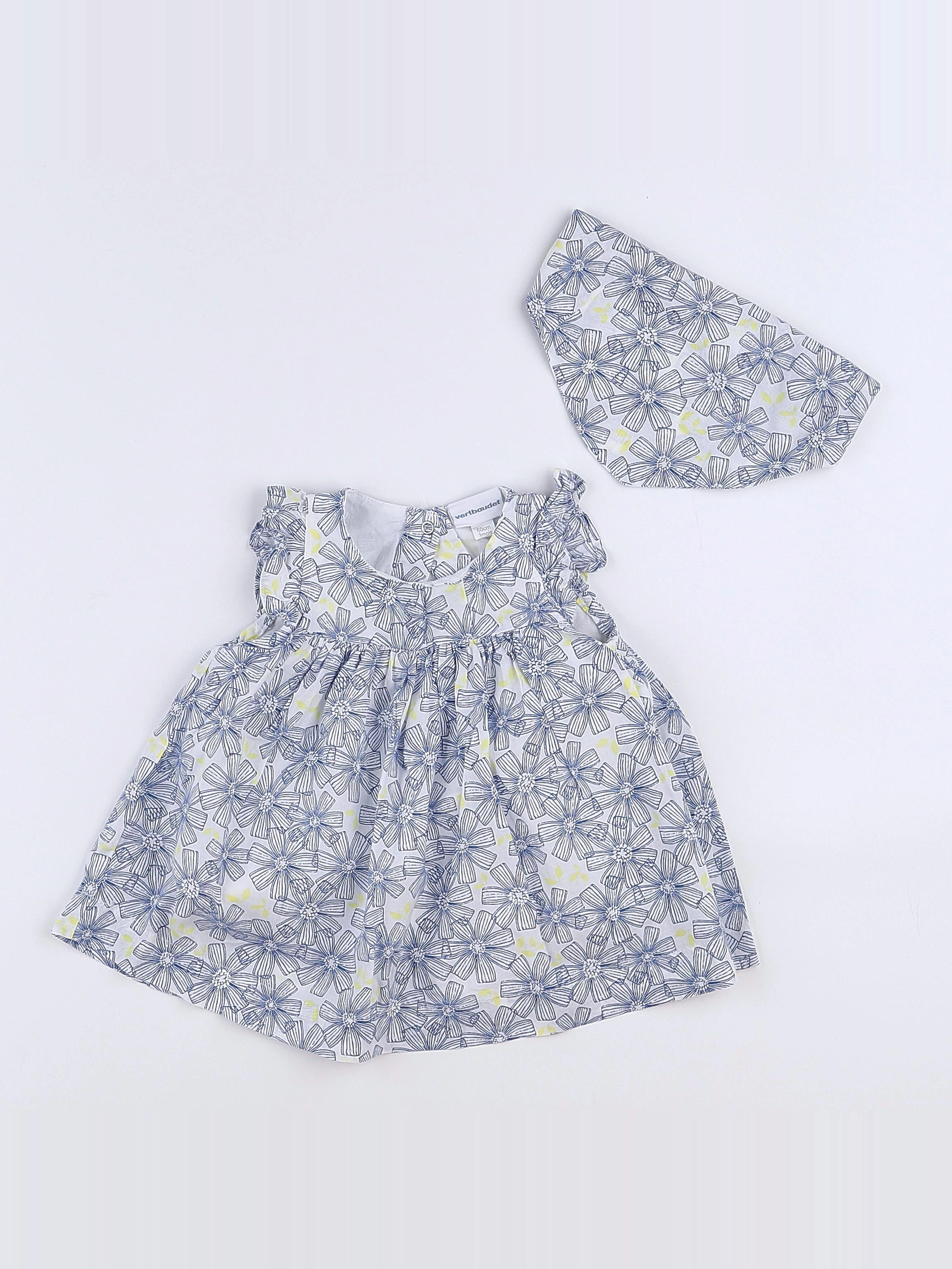 Vertbaudet - robe bleu, blanc, jaune - 3 mois