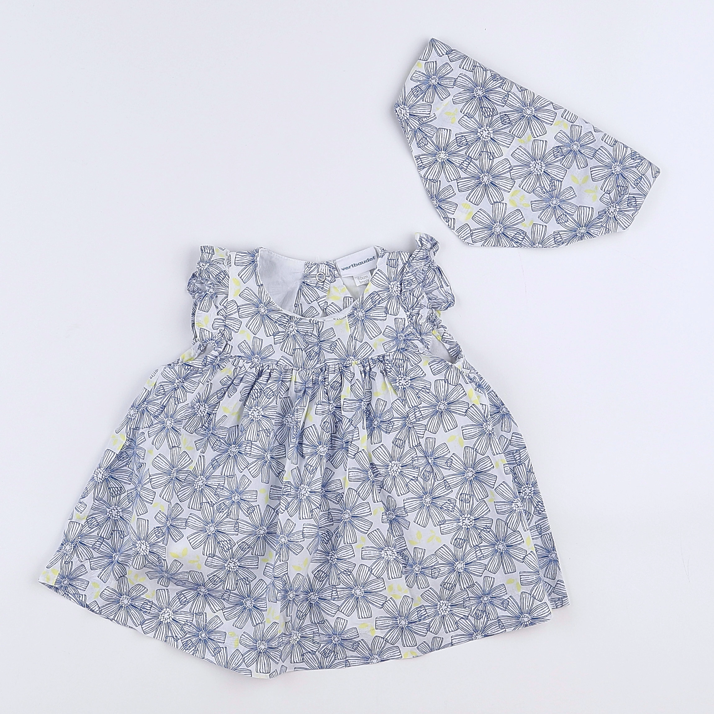 Vertbaudet - robe bleu, blanc, jaune - 3 mois