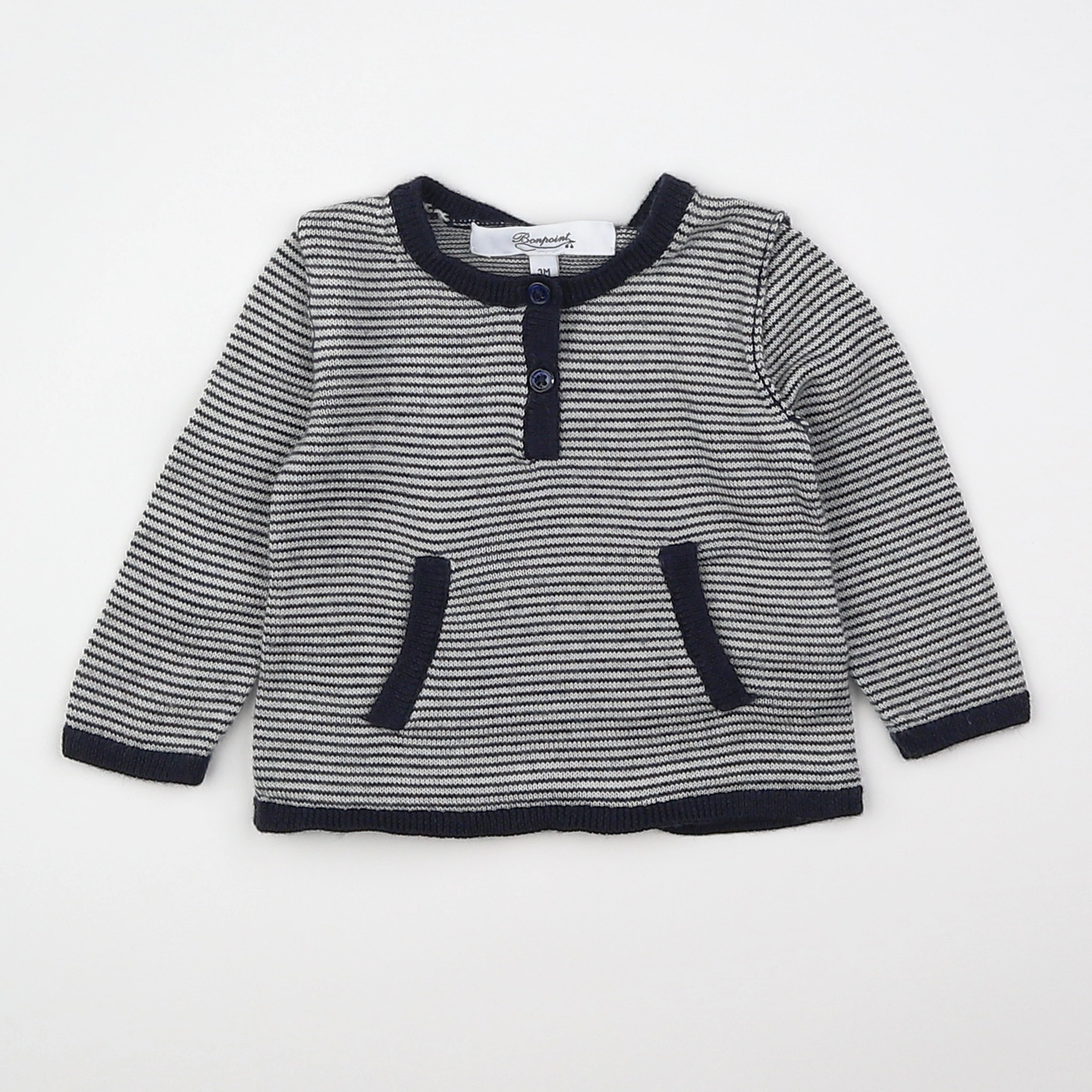 Bonpoint - pull blanc, bleu - 3 mois