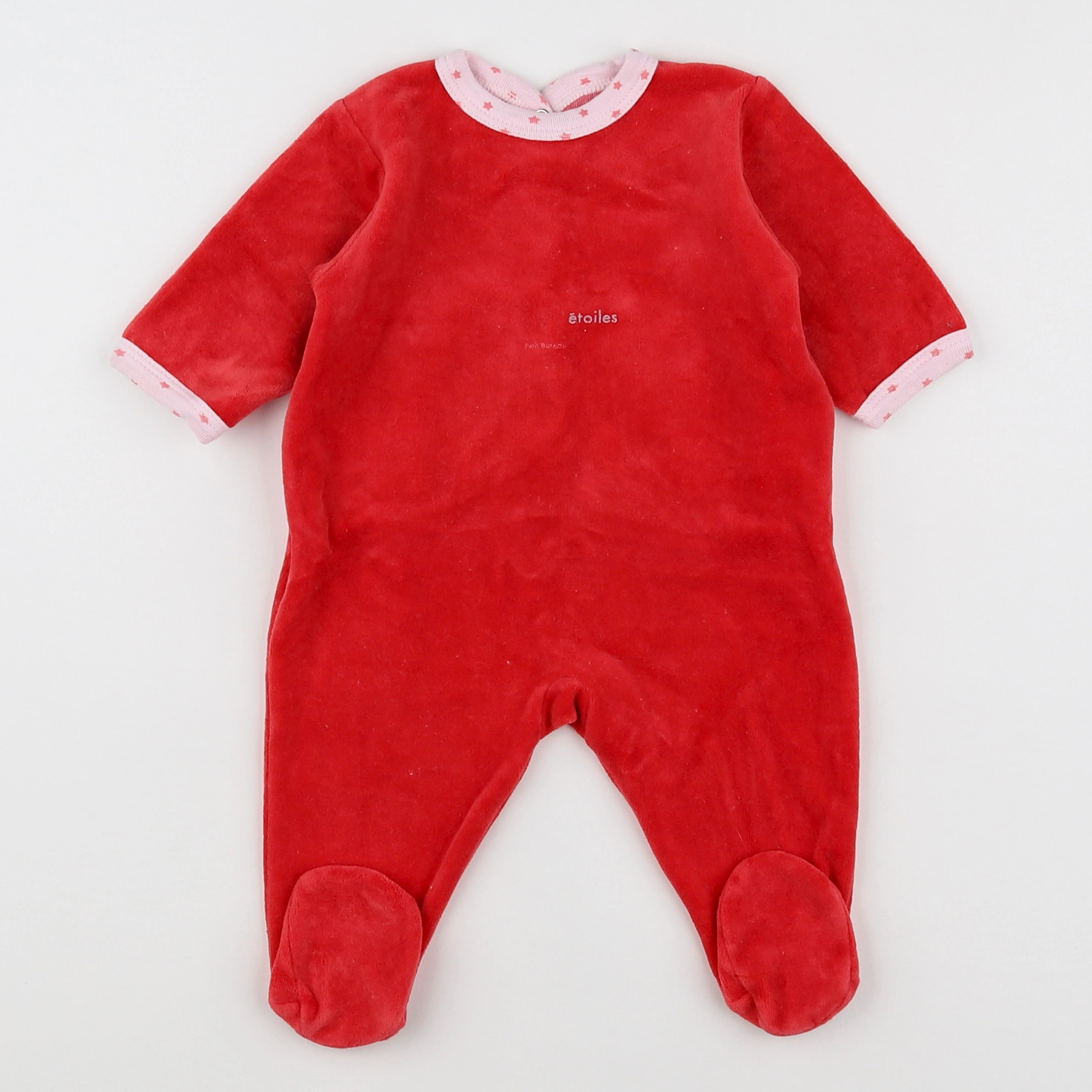 Petit Bateau - pyjama velours rouge, rose - 3 mois