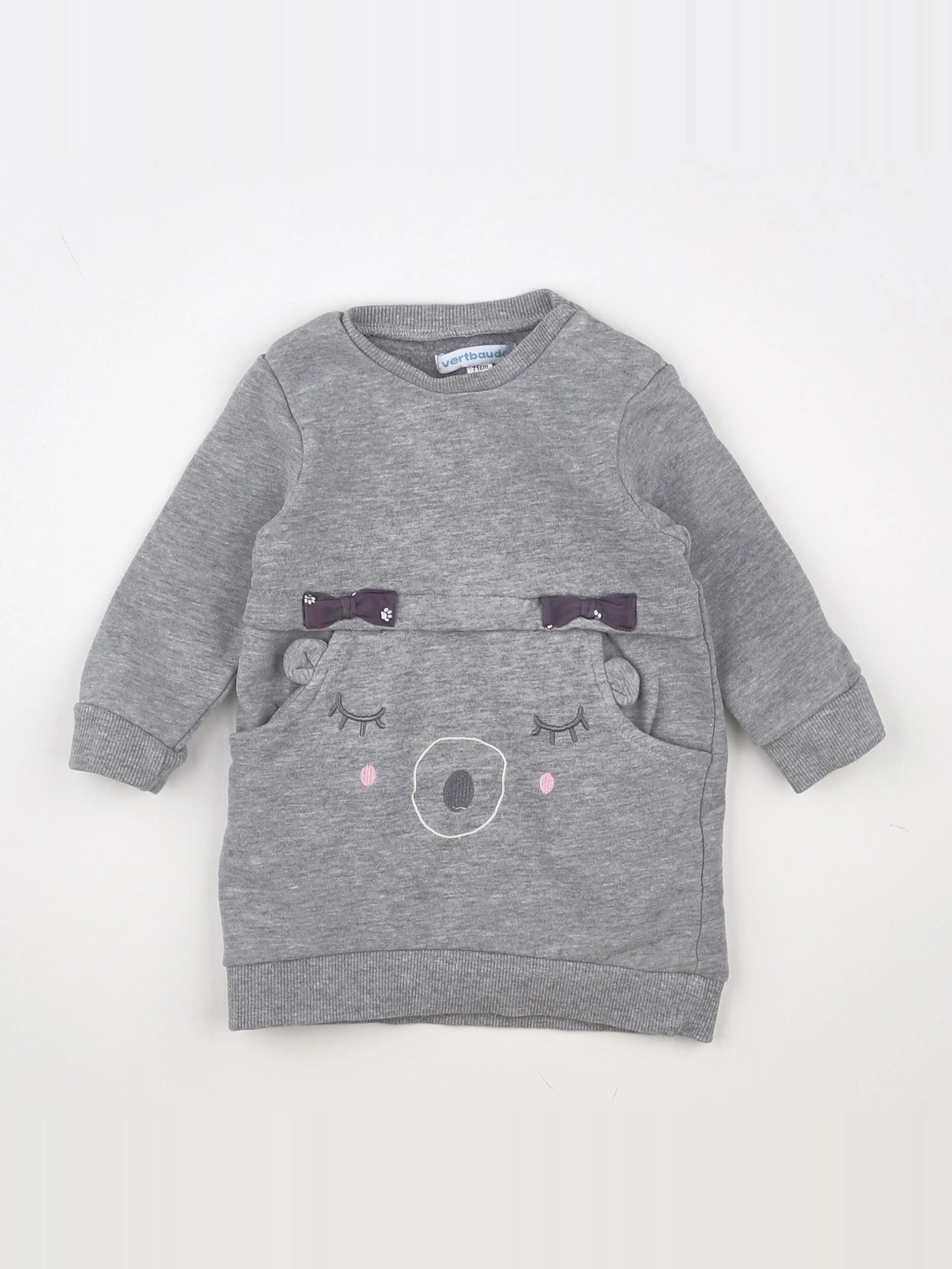Vertbaudet - robe velours gris - 9 mois