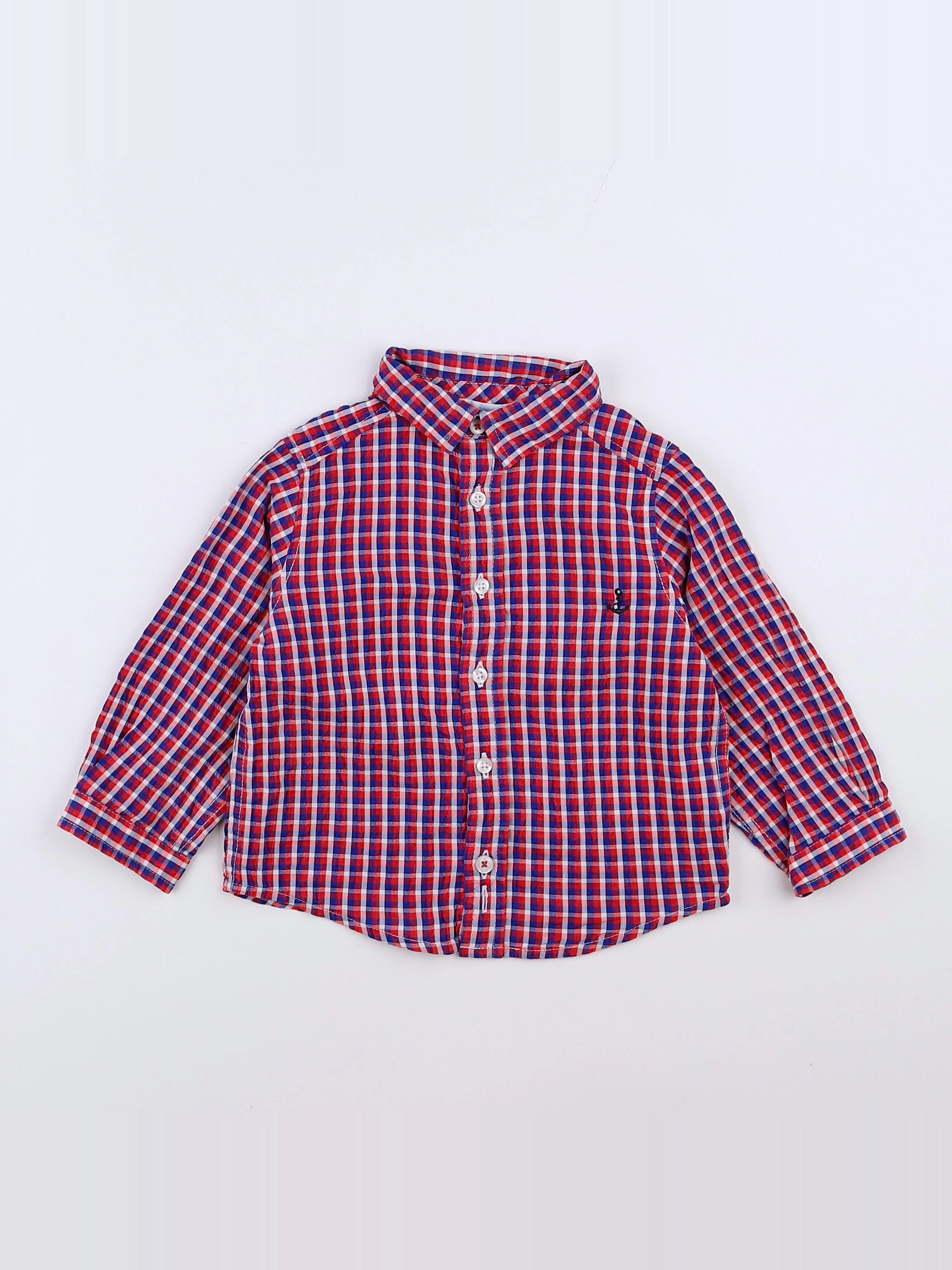 Jacadi - chemise rouge, bleu - 12 mois