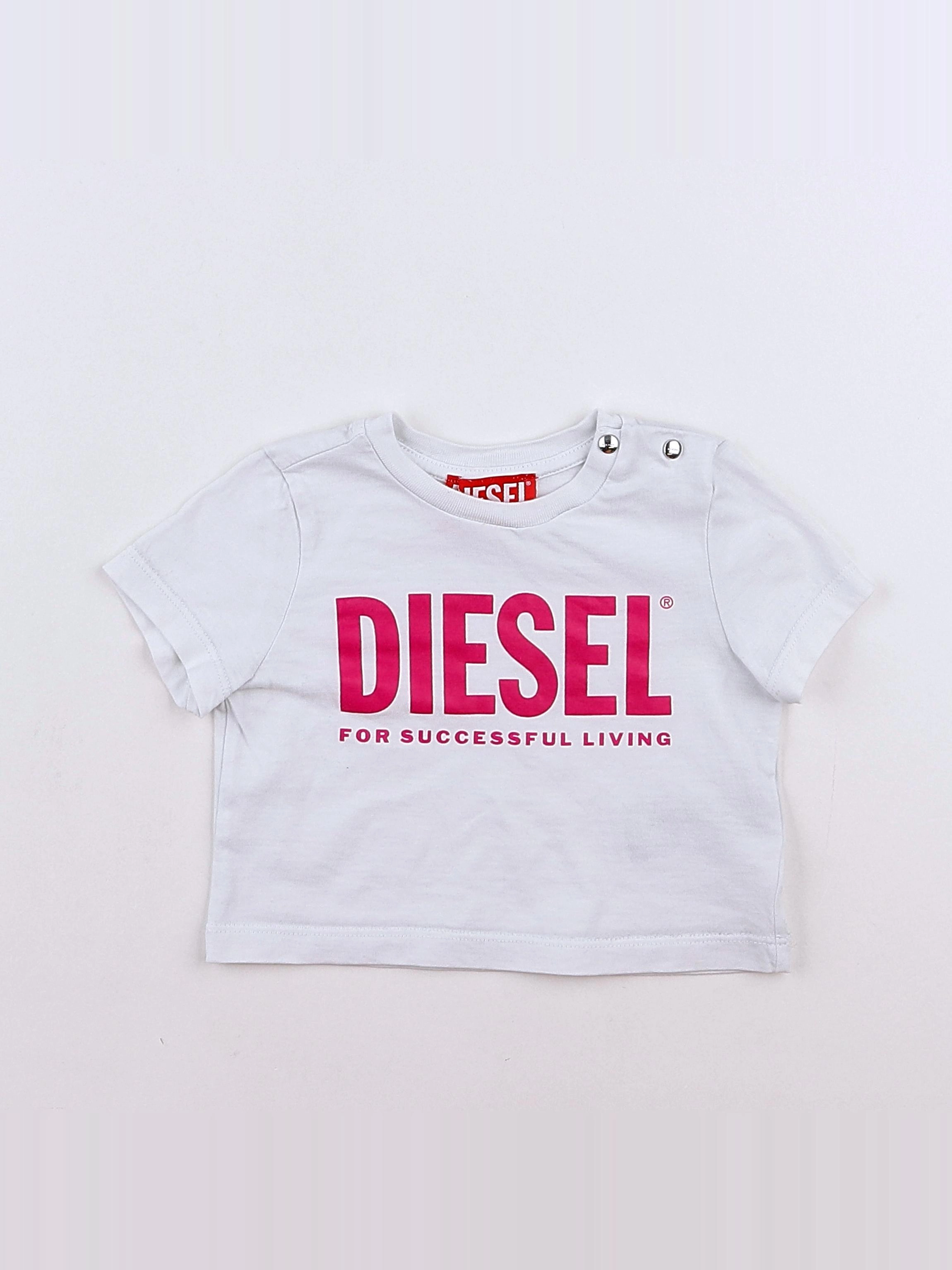 Diesel - tee-shirt blanc, rose - 9/12 mois