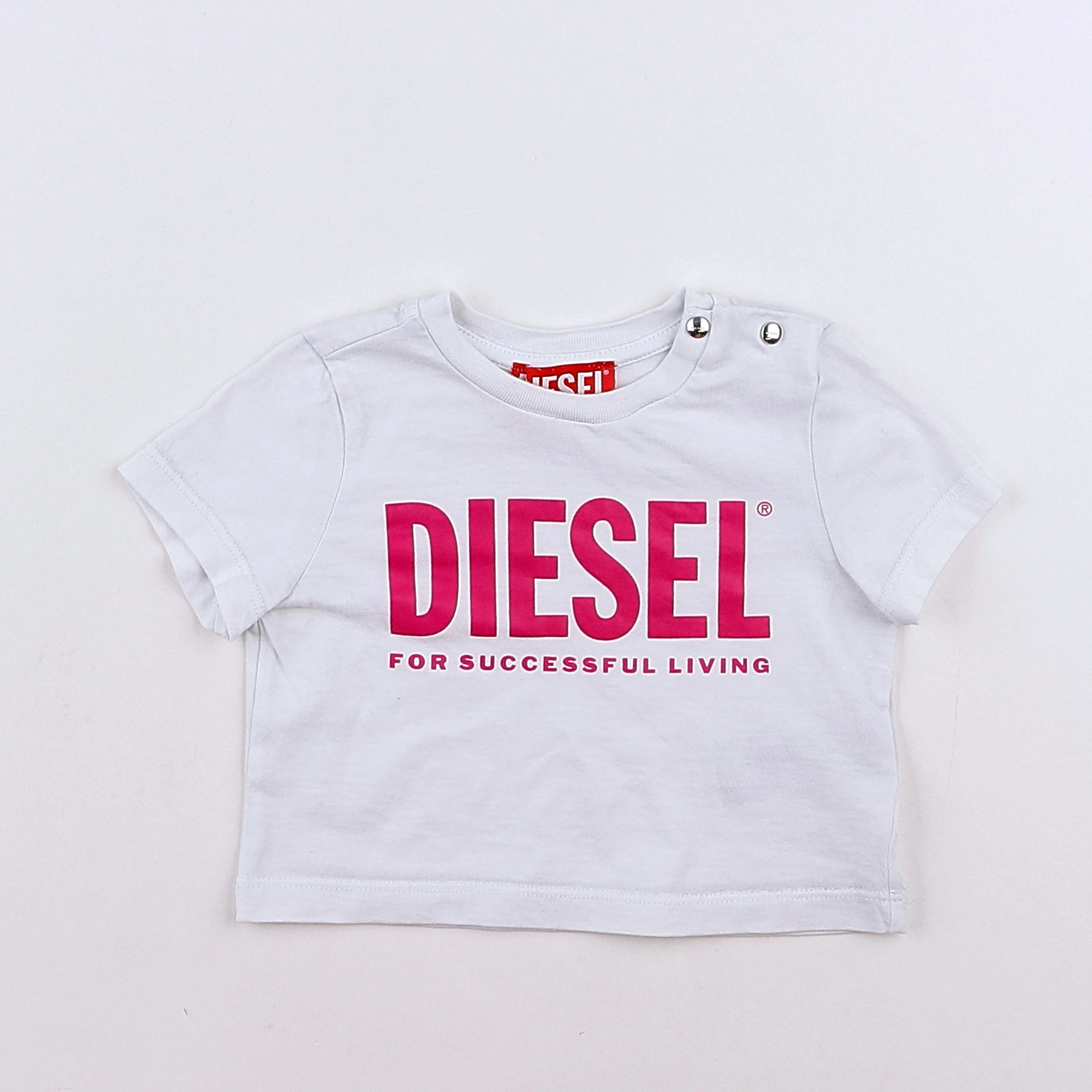 Diesel - tee-shirt blanc, rose - 9/12 mois