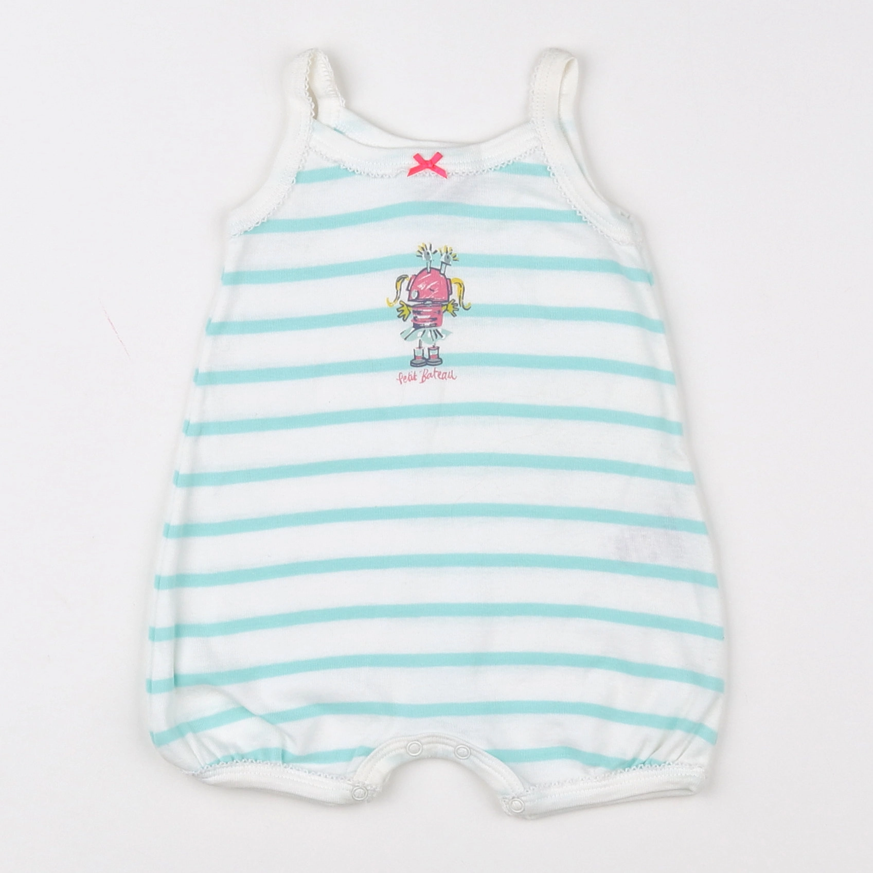 Petit Bateau - pyjama coton blanc, vert - 3 mois