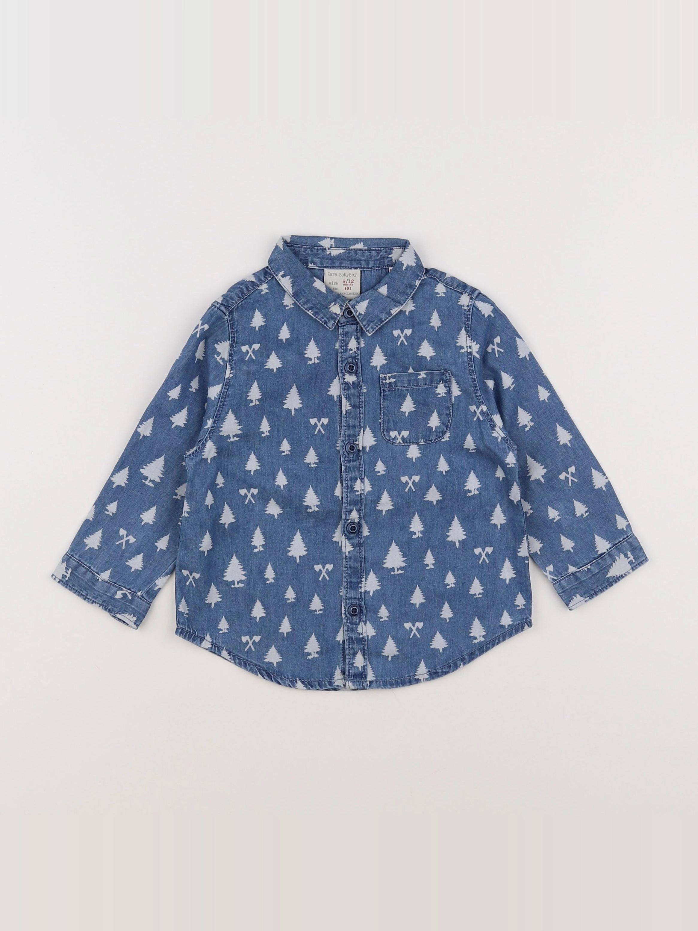 Zara - chemise bleu, blanc - 9/12 mois