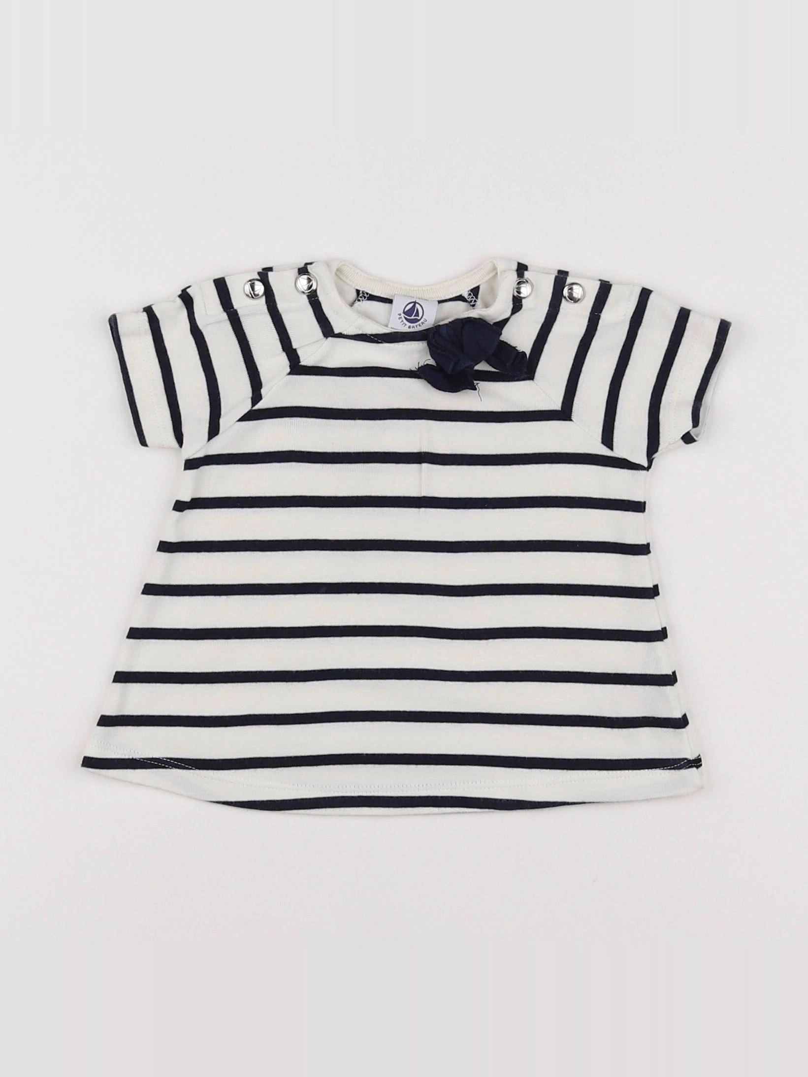 Petit Bateau - tee-shirt blanc, bleu - 12 mois