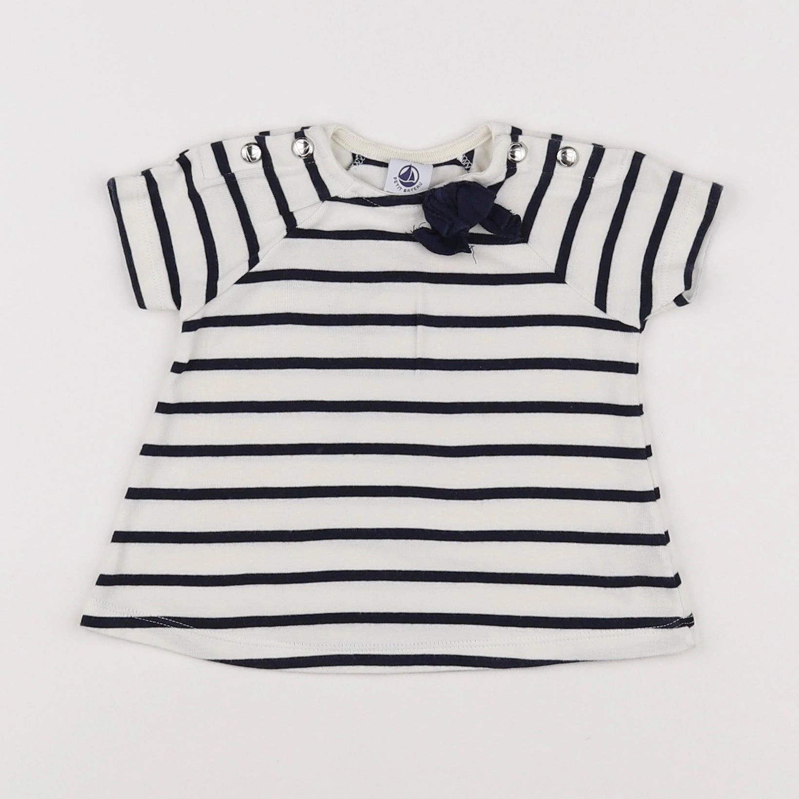 Petit Bateau - tee-shirt blanc, bleu - 12 mois
