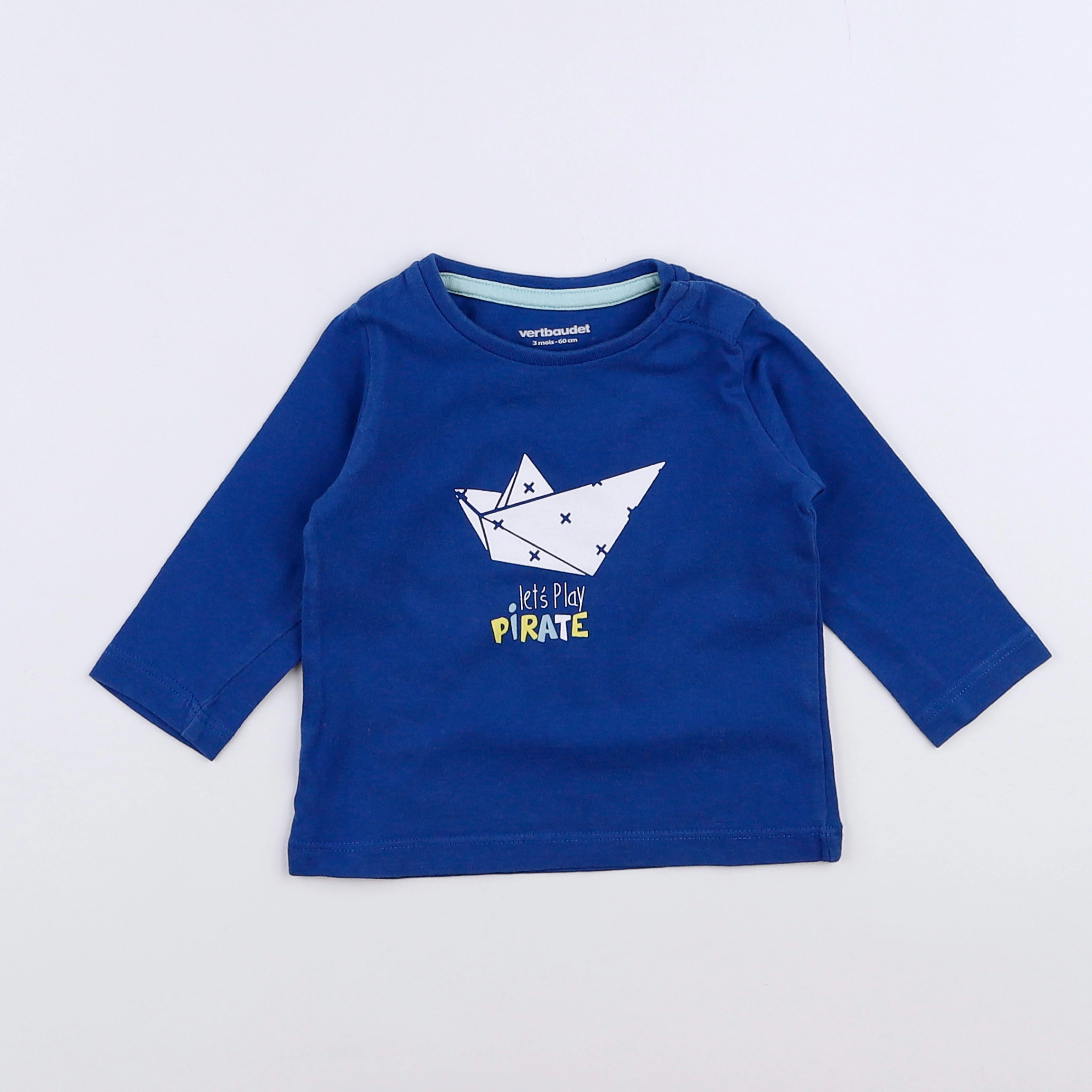 Vertbaudet - tee-shirt bleu - 3 mois