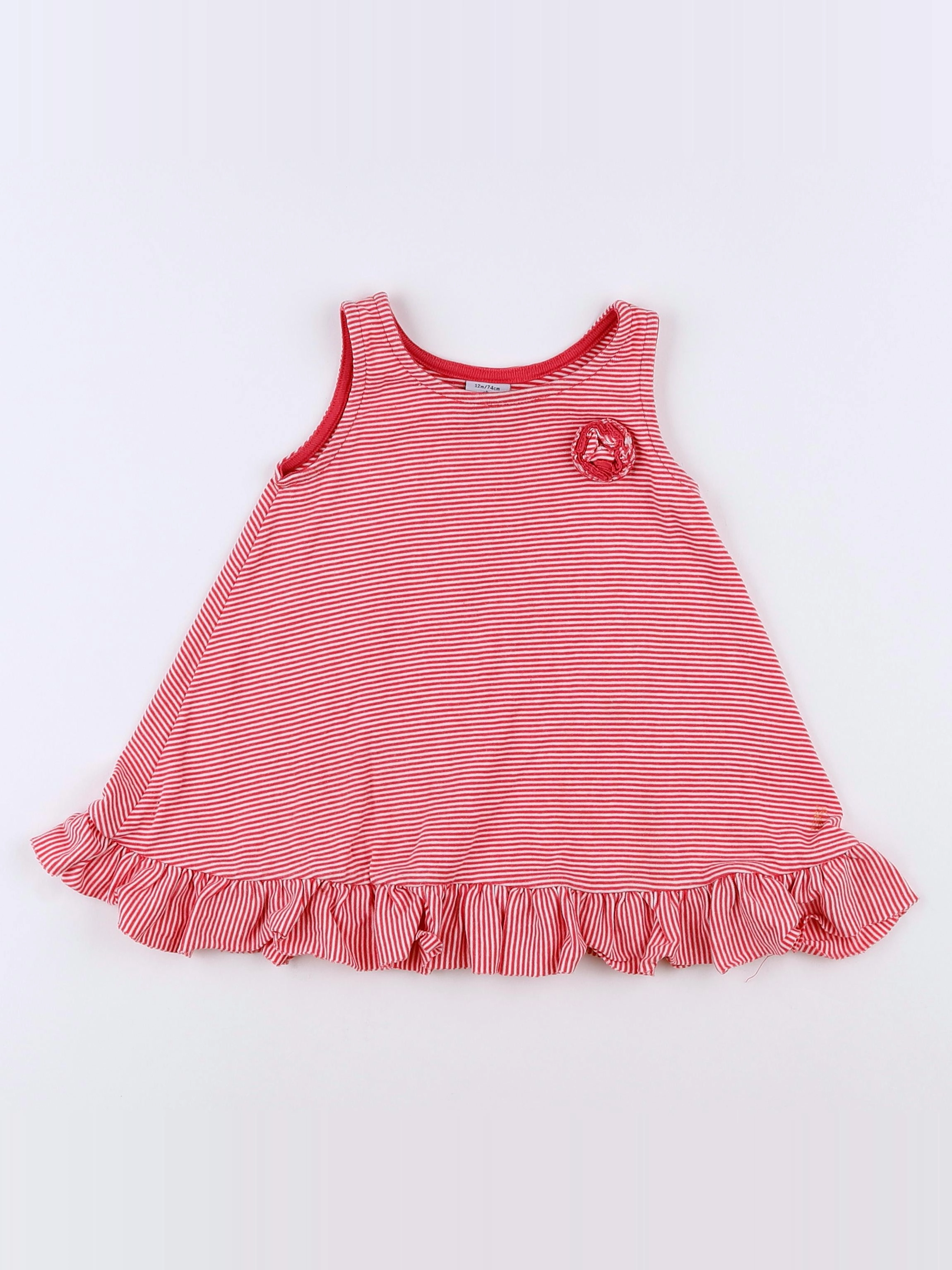 Petit Bateau - robe blanc, rose - 12 mois
