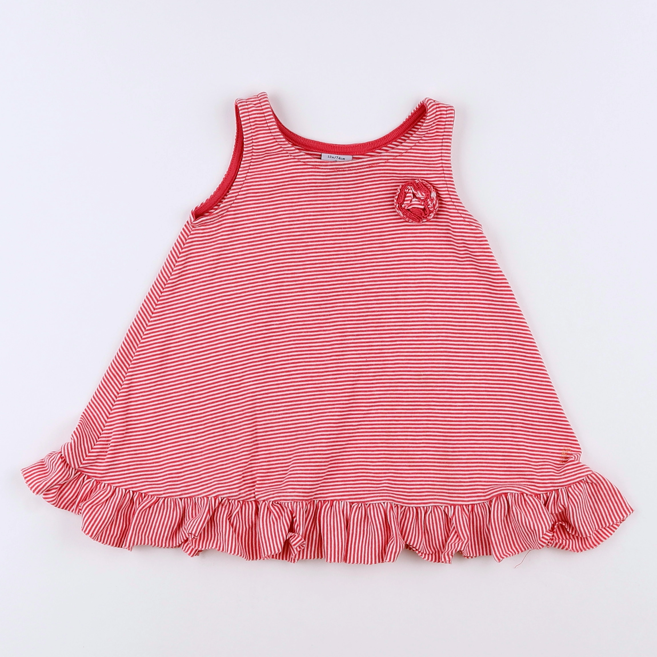 Petit Bateau - robe blanc, rose - 12 mois