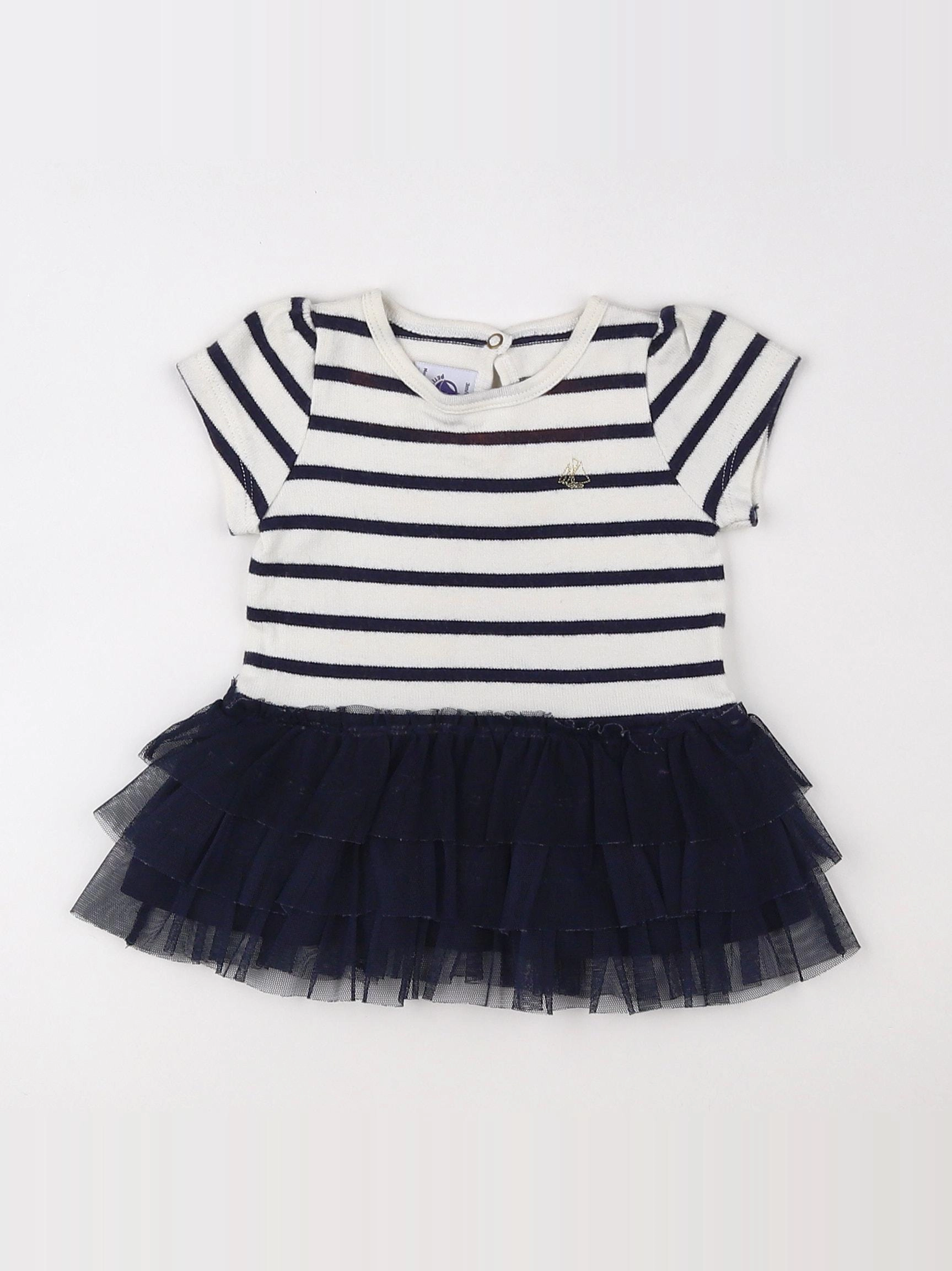 Petit Bateau - robe blanc, bleu - 3 mois